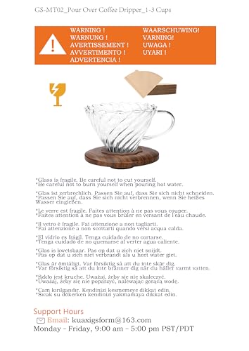 Pour Over Coffee Dripper with 100 pcs of Size 02 Paper Filter, Borosilicate Glass & Walnut Collar, Drip Coffee Maker, 1-3 Cups, Clear (Coffee Dripper)