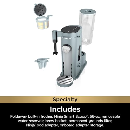 Ninja Pods & Grounds Specialty Single-Serve Coffee Maker, K-Cup Pod Compatible, Built-In Milk Frother, 6-oz. Cup to 24-oz. Travel Mug Sizes, Iced Coffee Maker, 1550 watts, Sage Green, PB051SG