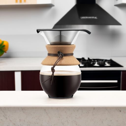 Bodum 34 Oz Pour Over Coffee Maker, High-Heat Borosilicate Glass with Reusable Stainless Steel Filter and Cork Grip - Made in Portugal