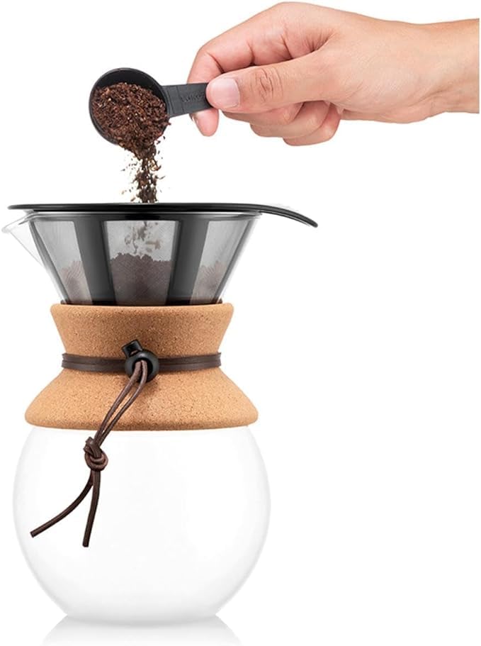 Bodum 34 Oz Pour Over Coffee Maker, High-Heat Borosilicate Glass with Reusable Stainless Steel Filter and Cork Grip - Made in Portugal