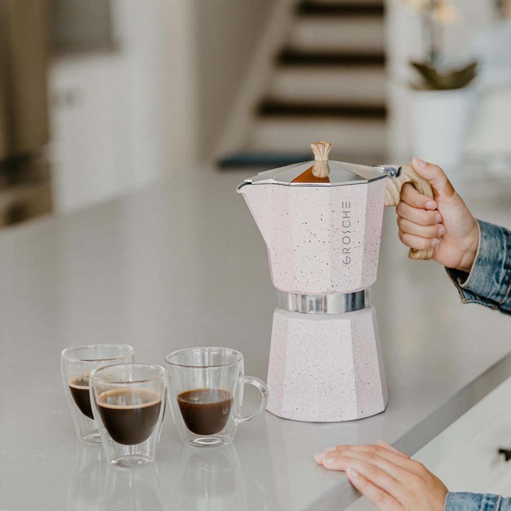 GROSCHE Milano Stovetop Espresso Maker Moka Pot 3 espresso Cup - 5oz, Red - Cuban Coffee Maker Stove top coffee maker Moka Italian espresso greca coffee maker brewer percolator