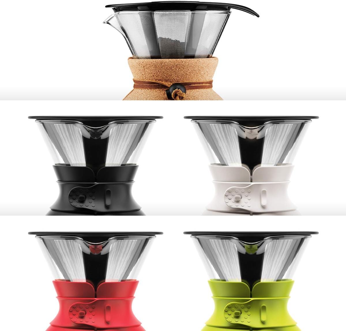 Bodum 34 Oz Pour Over Coffee Maker, High-Heat Borosilicate Glass with Reusable Stainless Steel Filter and Cork Grip - Made in Portugal