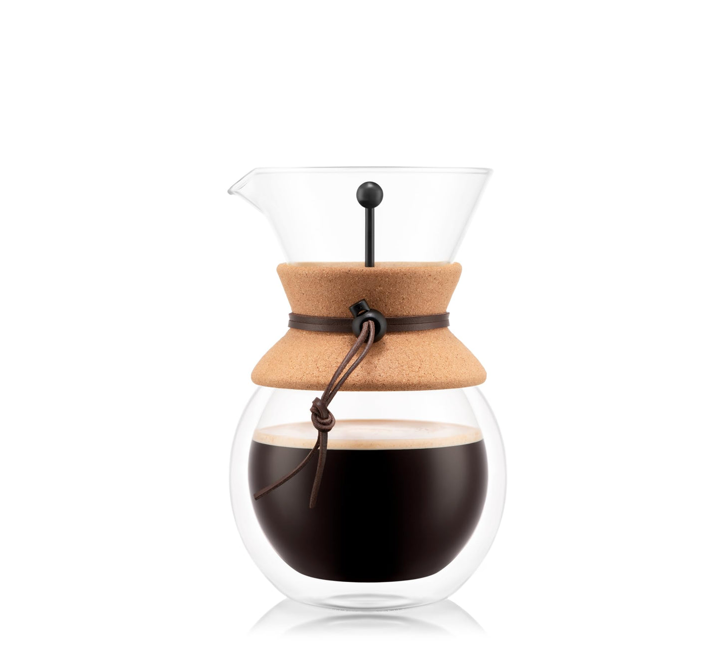 Bodum 34 Oz Pour Over Coffee Maker, High-Heat Borosilicate Glass with Reusable Stainless Steel Filter and Cork Grip - Made in Portugal