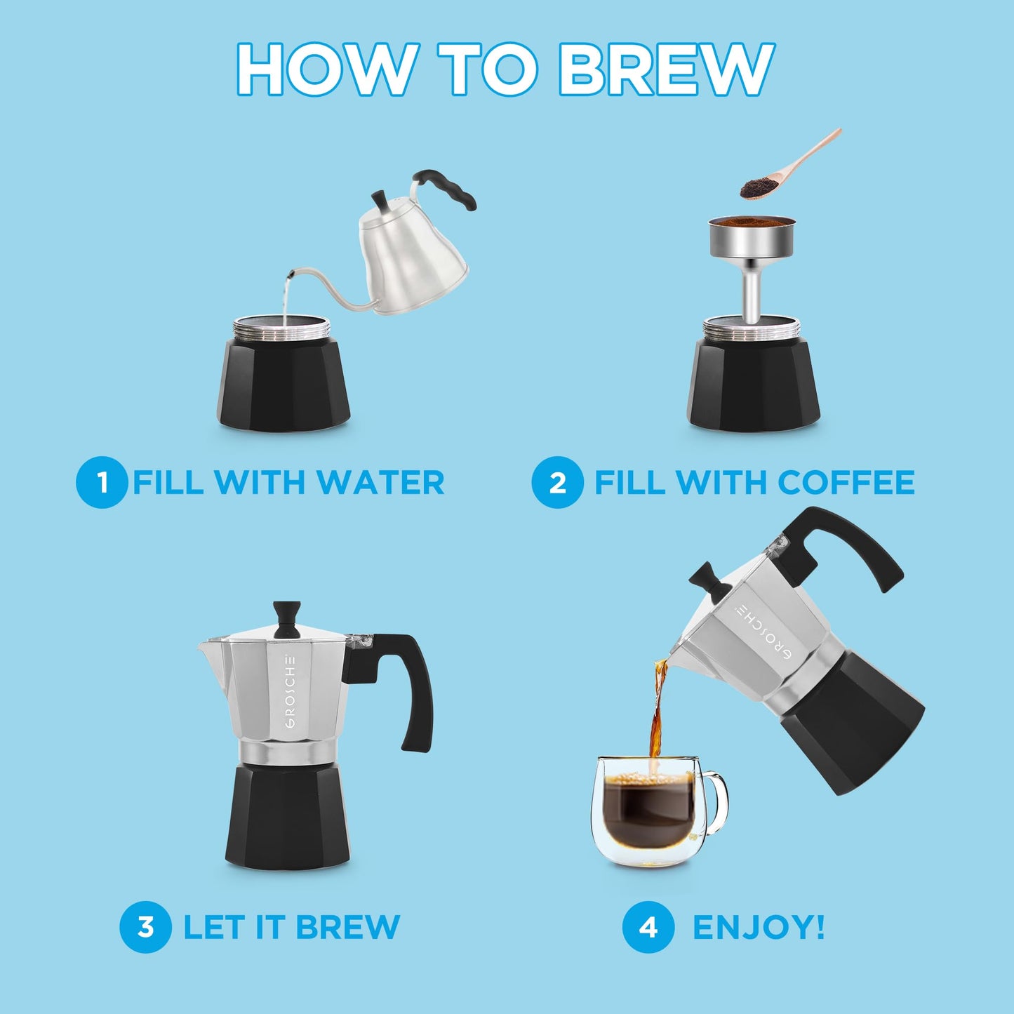 GROSCHE Milano Stovetop Espresso Maker Moka Pot 3 espresso Cup - 5oz, Red - Cuban Coffee Maker Stove top coffee maker Moka Italian espresso greca coffee maker brewer percolator
