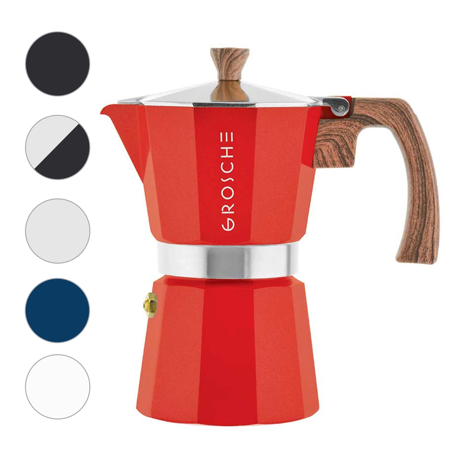 GROSCHE Milano Stovetop Espresso Maker Moka Pot 3 espresso Cup - 5oz, Red - Cuban Coffee Maker Stove top coffee maker Moka Italian espresso greca coffee maker brewer percolator