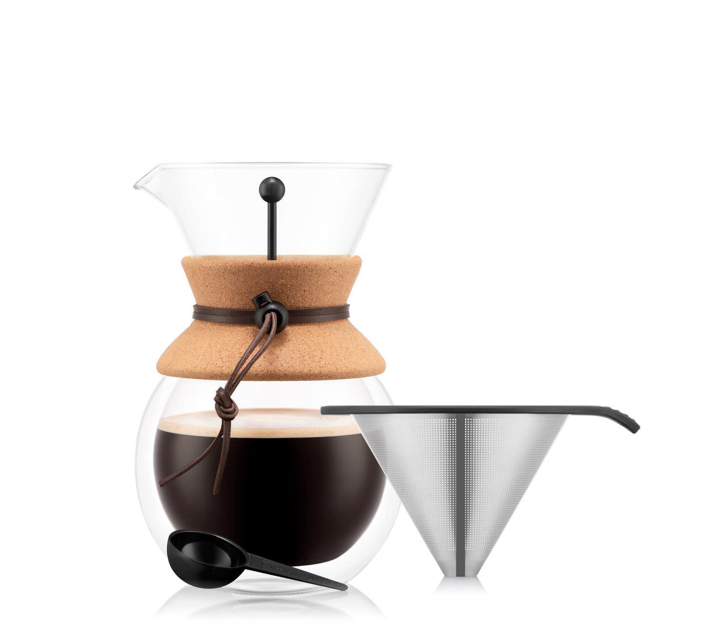 Bodum 34 Oz Pour Over Coffee Maker, High-Heat Borosilicate Glass with Reusable Stainless Steel Filter and Cork Grip - Made in Portugal