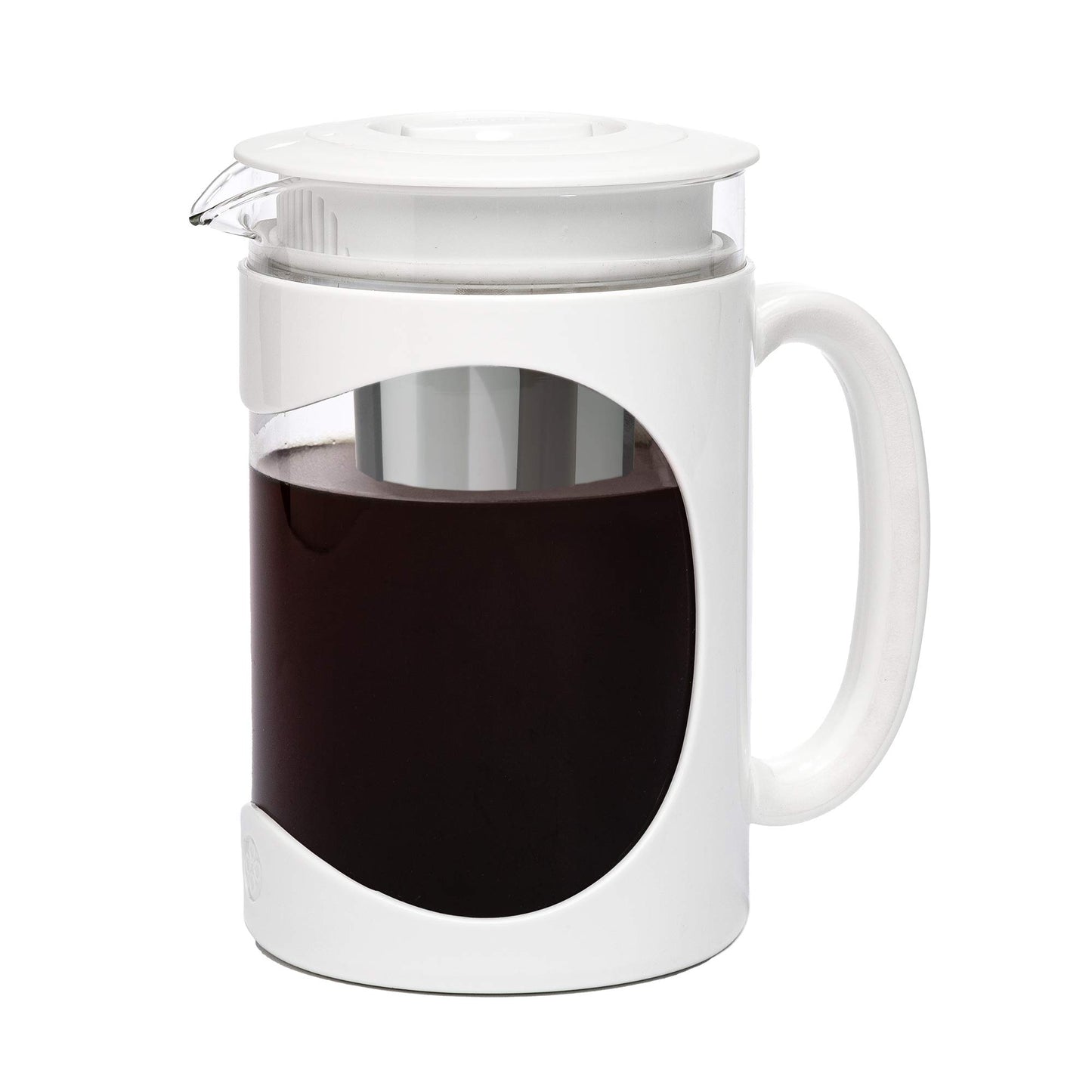 Primula Burke Deluxe Cold Brew Iced Coffee Maker, Comfort Grip Handle, Durable Glass Carafe, Removable Mesh Filter, Perfect 6 Cup Size, Dishwasher Safe, 1.6 qt, White