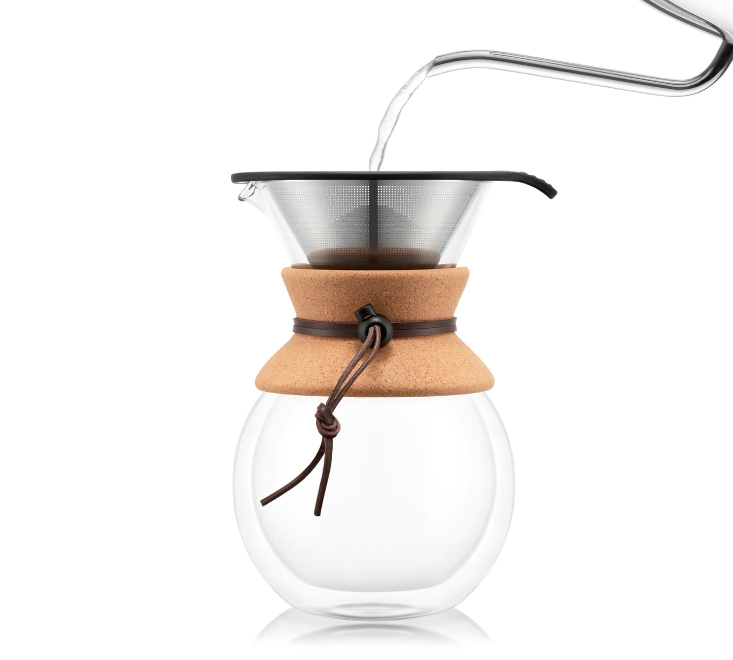 Bodum 34 Oz Pour Over Coffee Maker, High-Heat Borosilicate Glass with Reusable Stainless Steel Filter and Cork Grip - Made in Portugal
