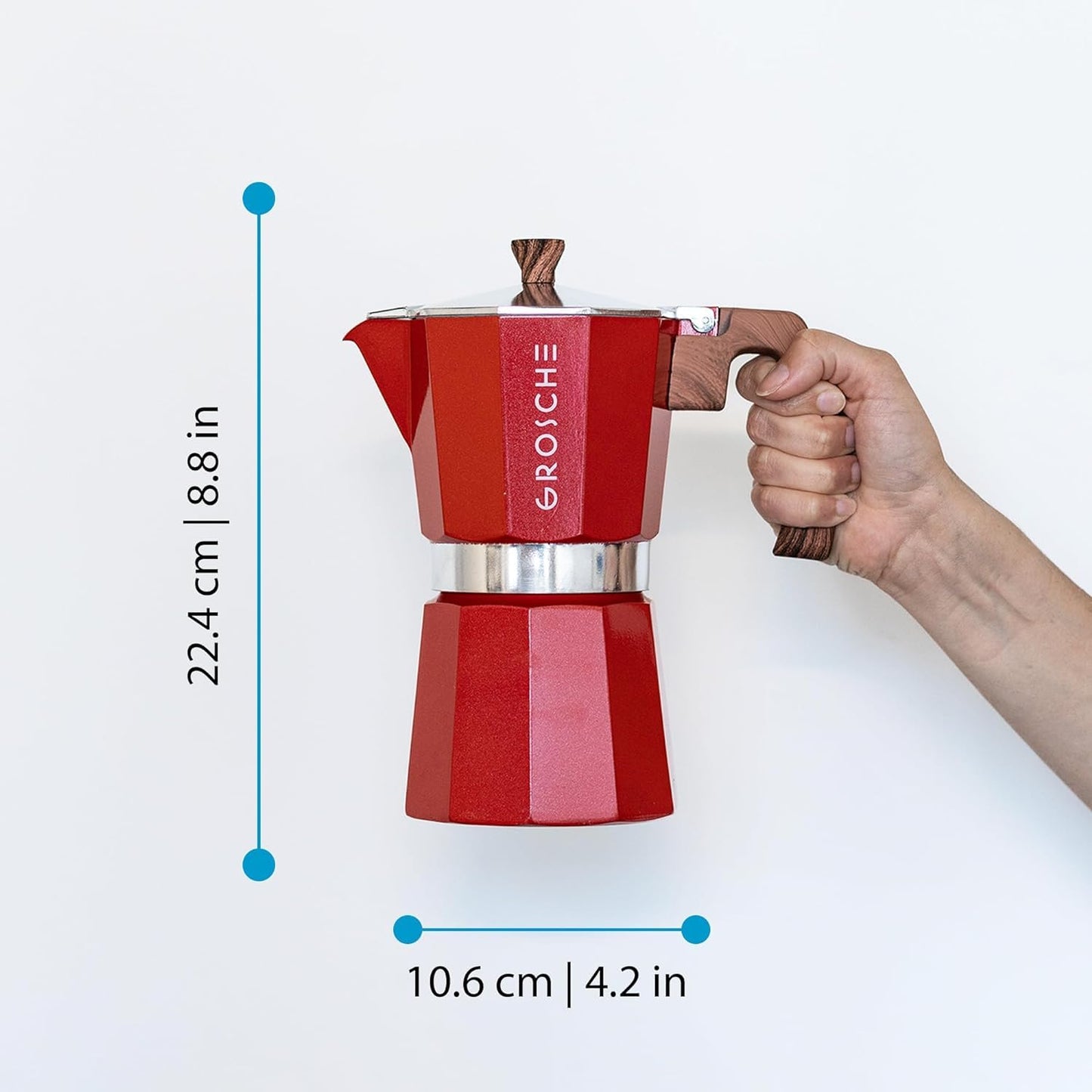 GROSCHE Milano Stovetop Espresso Maker Moka Pot 3 espresso Cup - 5oz, Red - Cuban Coffee Maker Stove top coffee maker Moka Italian espresso greca coffee maker brewer percolator