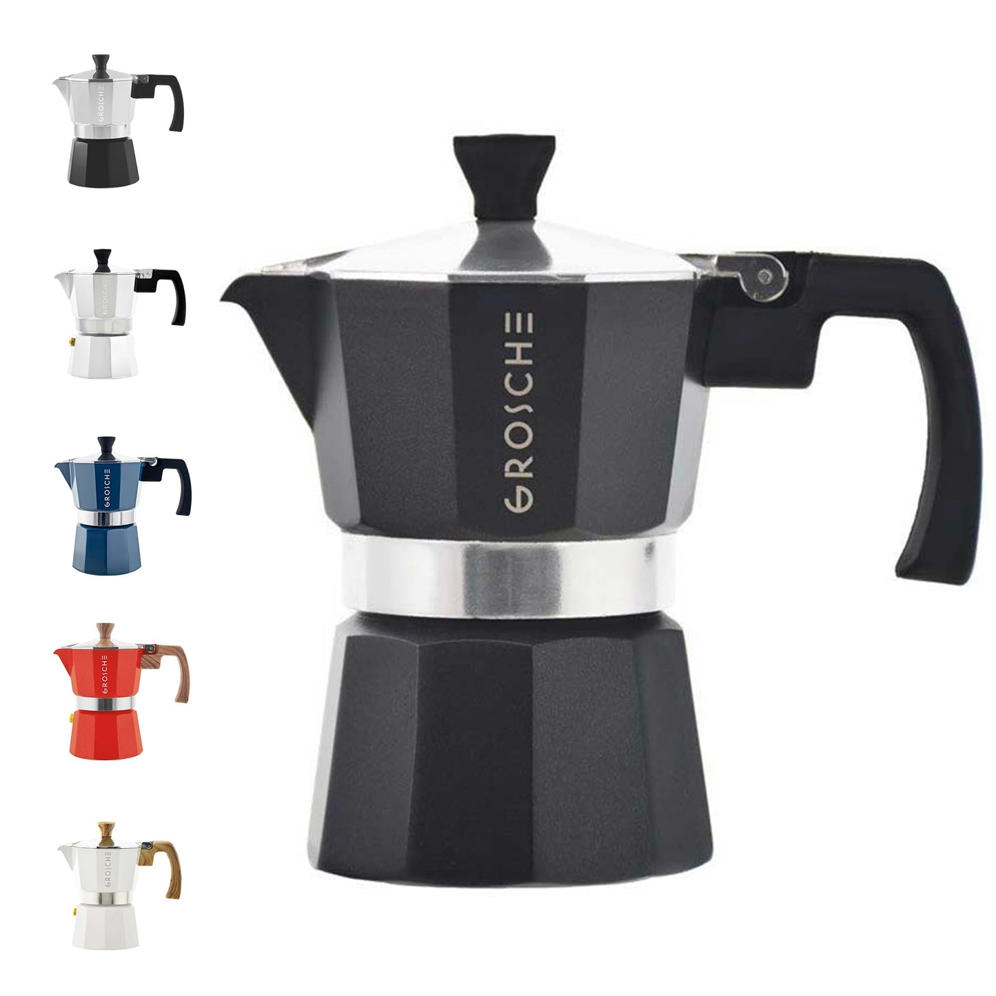 GROSCHE Milano Stovetop Espresso Maker Moka Pot 3 espresso Cup - 5oz, Red - Cuban Coffee Maker Stove top coffee maker Moka Italian espresso greca coffee maker brewer percolator