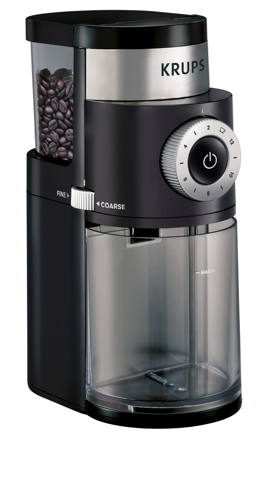 KRUPS Precision Flat Coffee Burr Grinder, 12-Grind fineness settings, Black