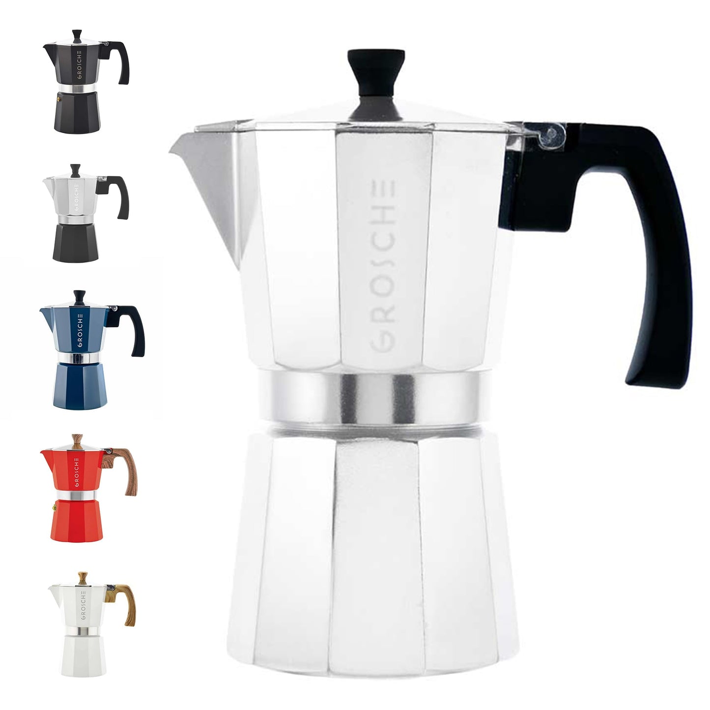 GROSCHE Milano Stovetop Espresso Maker Moka Pot 3 espresso Cup - 5oz, Red - Cuban Coffee Maker Stove top coffee maker Moka Italian espresso greca coffee maker brewer percolator