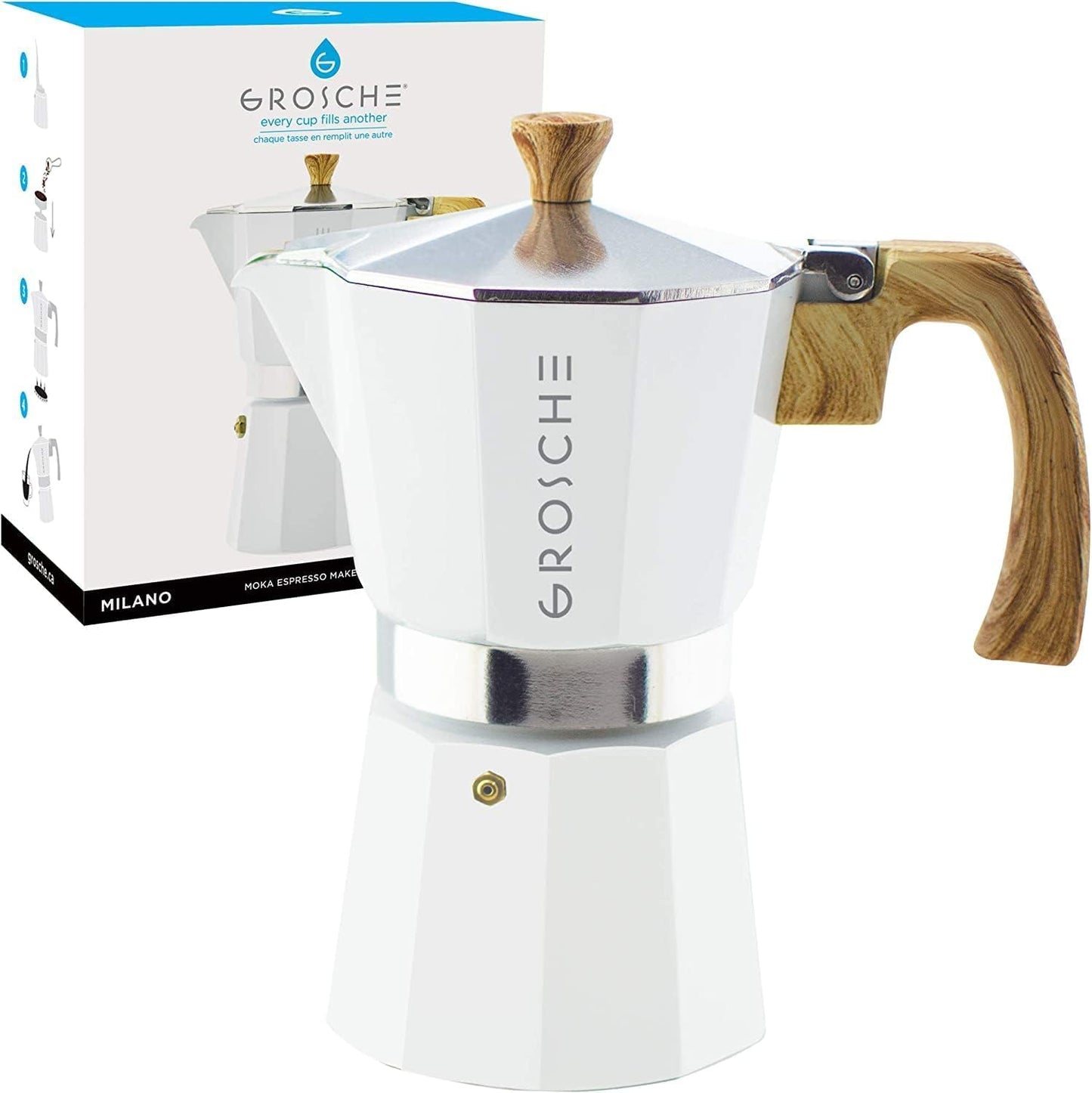 GROSCHE Milano Stovetop Espresso Maker Moka Pot 3 espresso Cup - 5oz, Red - Cuban Coffee Maker Stove top coffee maker Moka Italian espresso greca coffee maker brewer percolator