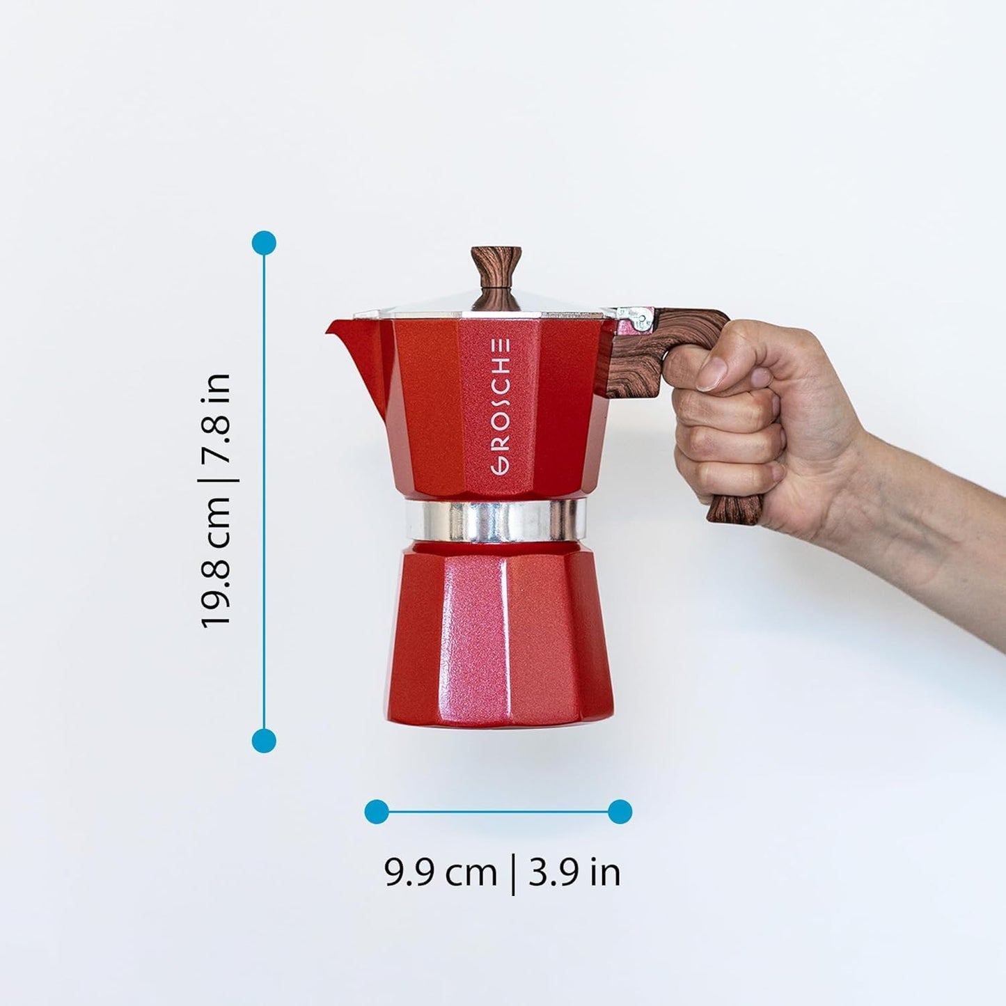 GROSCHE Milano Stovetop Espresso Maker Moka Pot 3 espresso Cup - 5oz, Red - Cuban Coffee Maker Stove top coffee maker Moka Italian espresso greca coffee maker brewer percolator