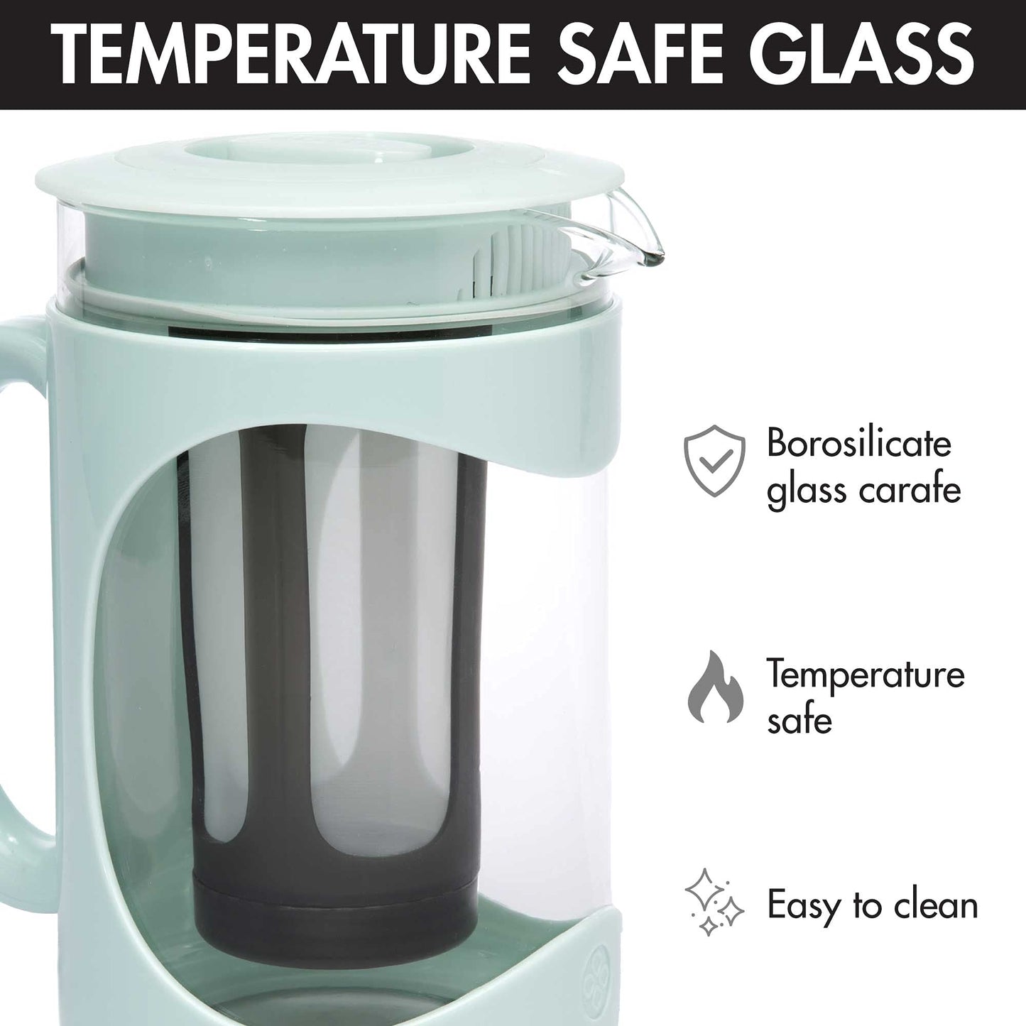 Primula Burke Deluxe Cold Brew Iced Coffee Maker, Comfort Grip Handle, Durable Glass Carafe, Removable Mesh Filter, Perfect 6 Cup Size, Dishwasher Safe, 1.6 qt, White