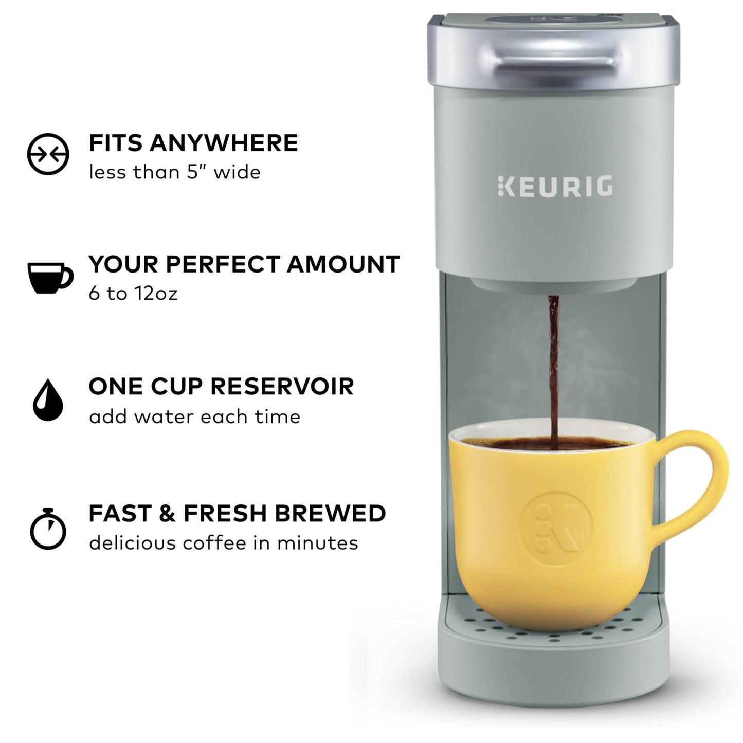 Keurig K-Mini Single Serve K-Cup Pod Coffee Maker, 6 to 12oz Brew size, with Cord Storage, Perfect for Small Spaces, Studio Gray