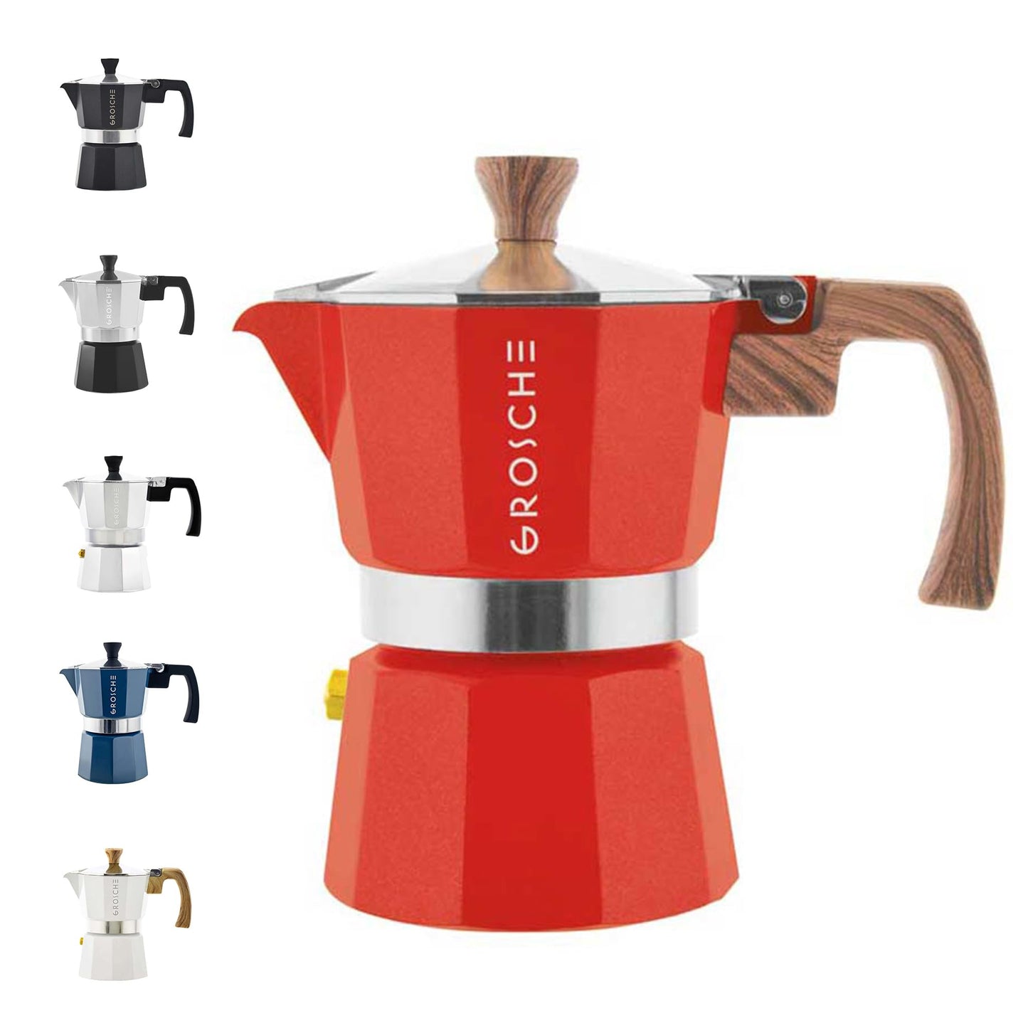 GROSCHE Milano Stovetop Espresso Maker Moka Pot 3 espresso Cup - 5oz, Red - Cuban Coffee Maker Stove top coffee maker Moka Italian espresso greca coffee maker brewer percolator
