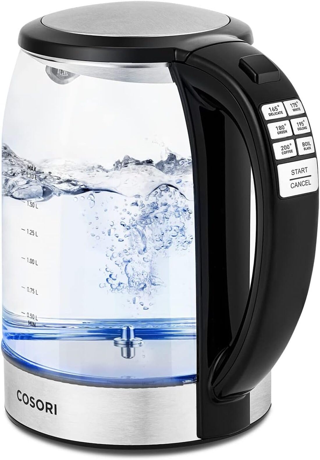 Cosori Electric Kettle, No Plastic Filter & Spout, Stainless Steel Inner Lid, 1.7L Tea Kettle & Hot Water Boiler For Coffee & Tea, Water Heater & Teapot, Automatic Shut Off, Black, 1500W