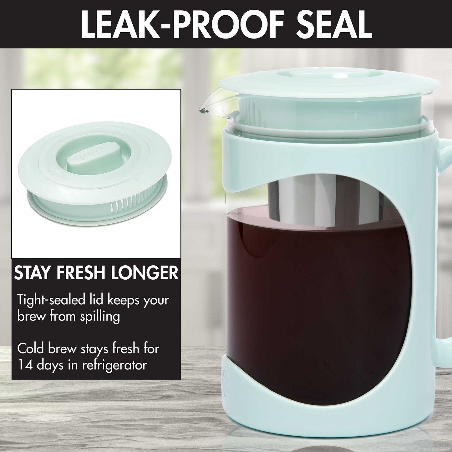 Primula Burke Deluxe Cold Brew Iced Coffee Maker, Comfort Grip Handle, Durable Glass Carafe, Removable Mesh Filter, Perfect 6 Cup Size, Dishwasher Safe, 1.6 qt, White