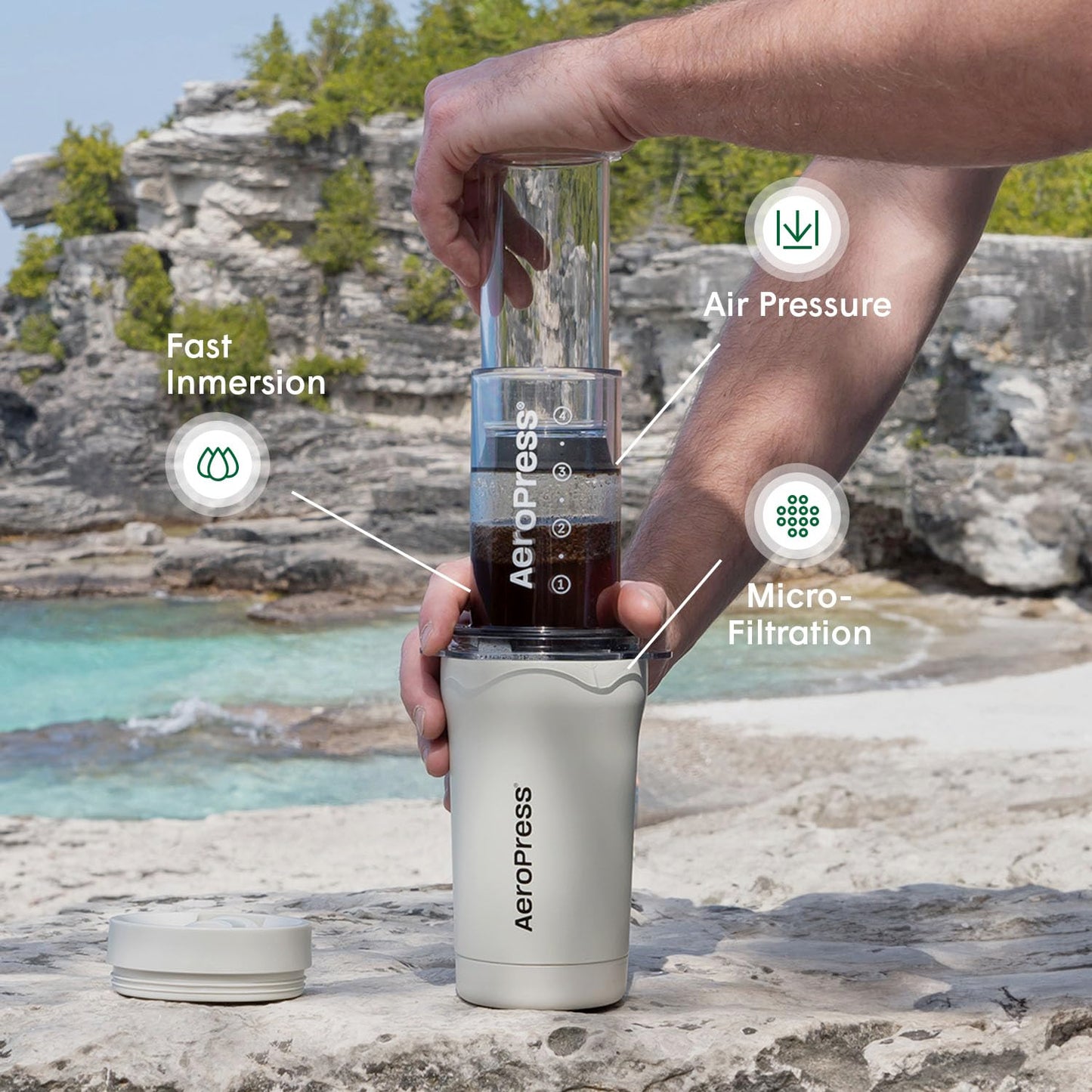 AeroPress Go Travel Coffee Press Kit - 3 in 1 brew method combines French Press, Pourover, Espresso - Full bodied coffee without grit or bitterness - Small portable coffee maker for camping & travel
