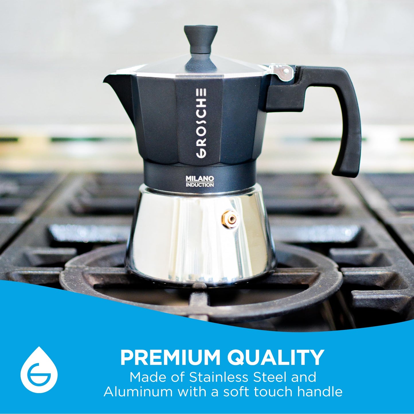 GROSCHE Milano Stovetop Espresso Maker Moka Pot 3 espresso Cup - 5oz, Red - Cuban Coffee Maker Stove top coffee maker Moka Italian espresso greca coffee maker brewer percolator