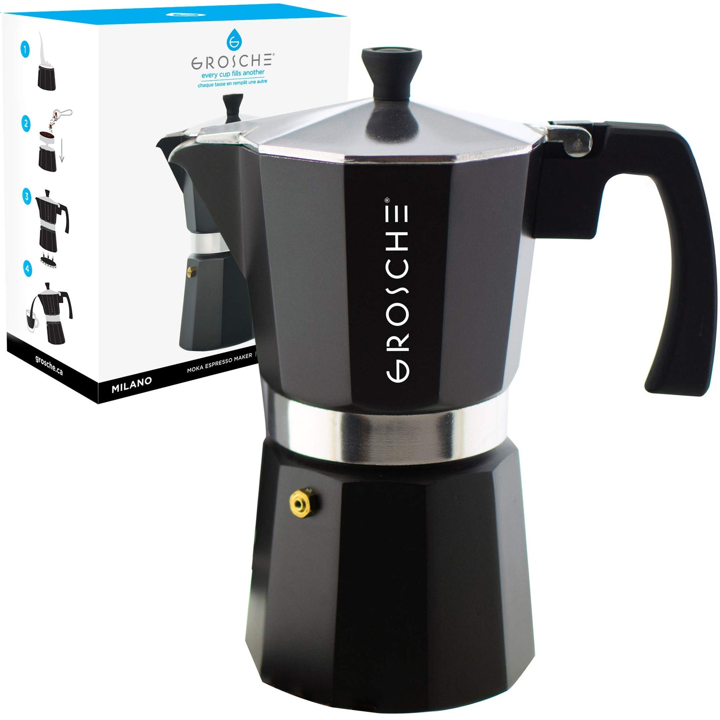 GROSCHE Milano Stovetop Espresso Maker Moka Pot 3 espresso Cup - 5oz, Red - Cuban Coffee Maker Stove top coffee maker Moka Italian espresso greca coffee maker brewer percolator