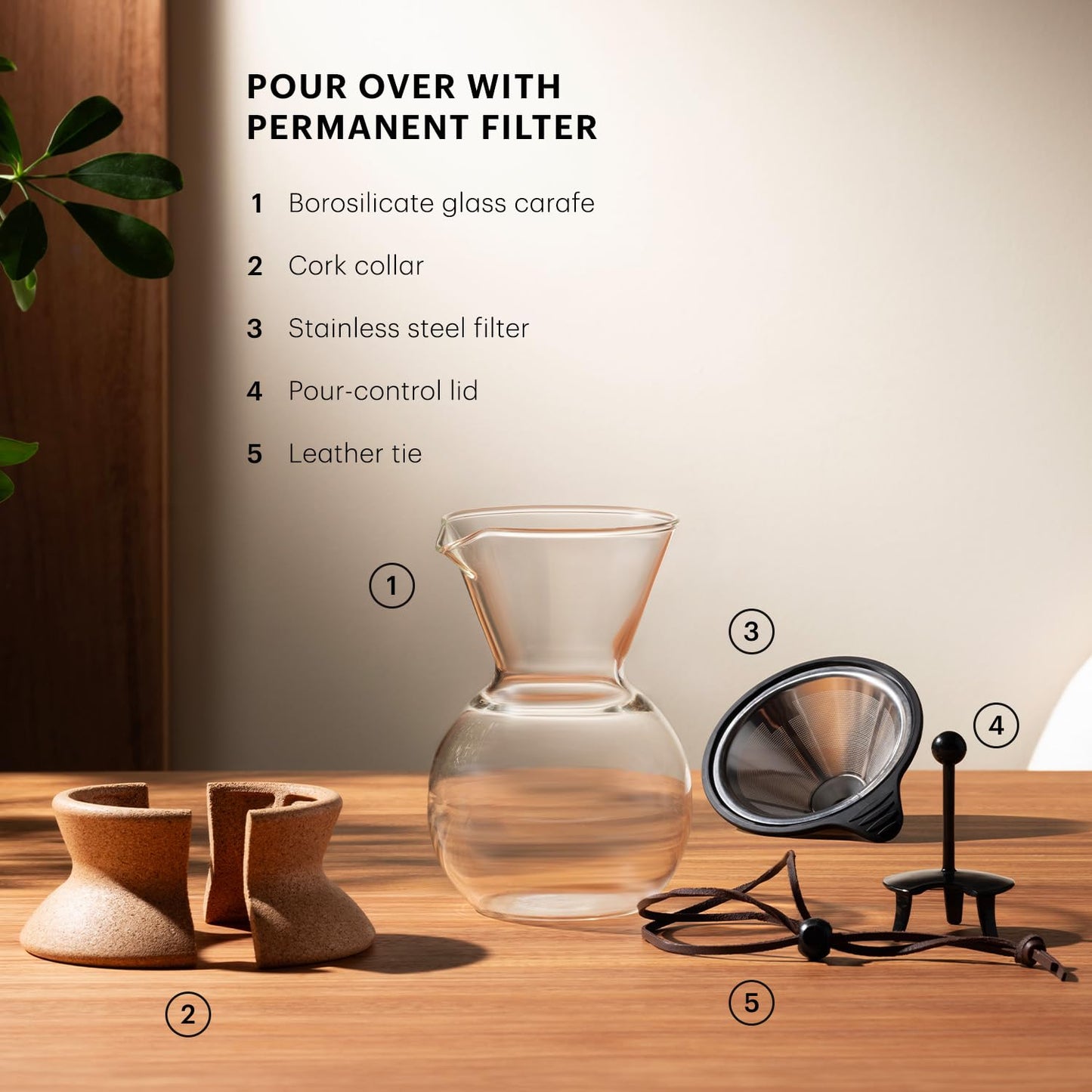 Bodum 34 Oz Pour Over Coffee Maker, High-Heat Borosilicate Glass with Reusable Stainless Steel Filter and Cork Grip - Made in Portugal