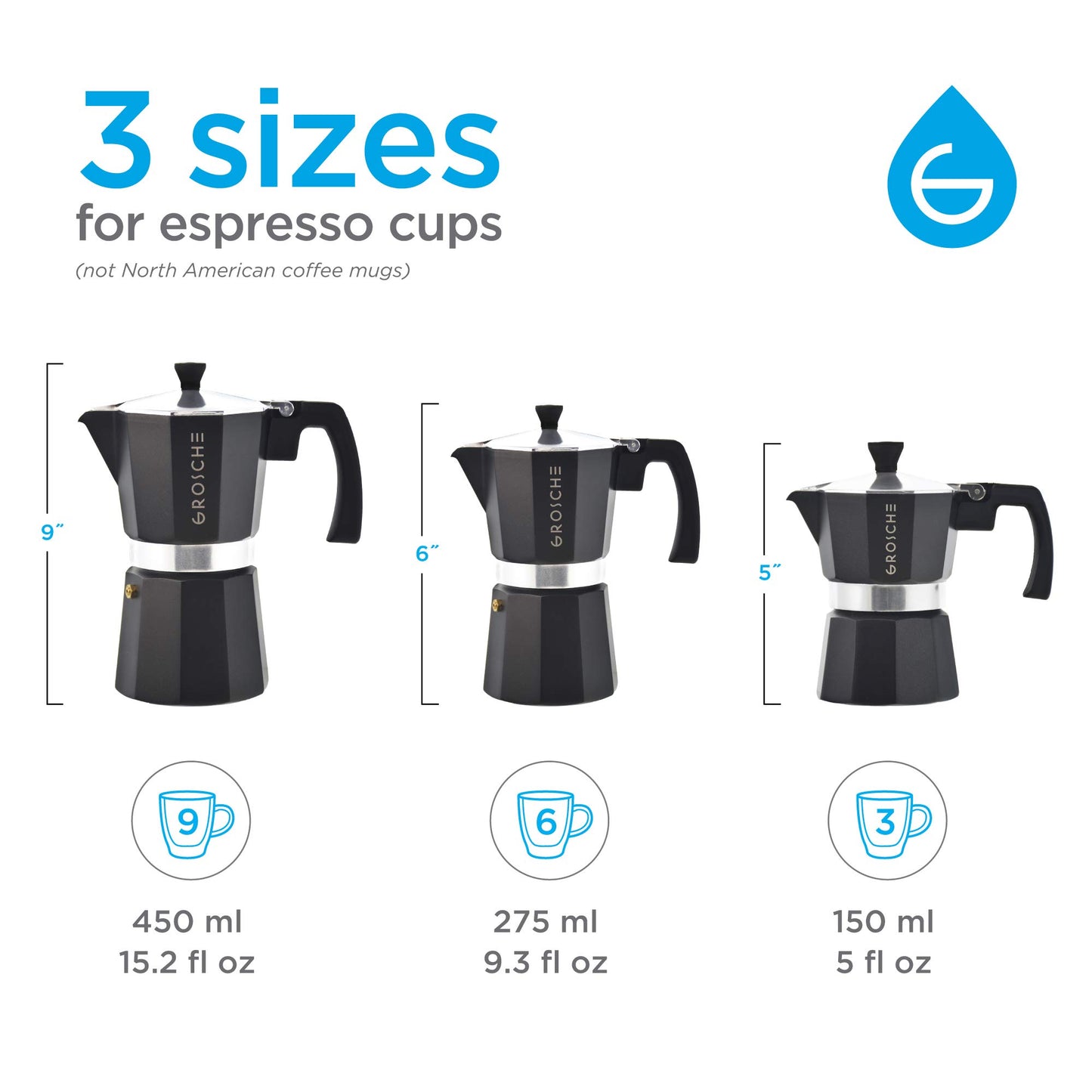 GROSCHE Milano Stovetop Espresso Maker Moka Pot 3 espresso Cup - 5oz, Red - Cuban Coffee Maker Stove top coffee maker Moka Italian espresso greca coffee maker brewer percolator