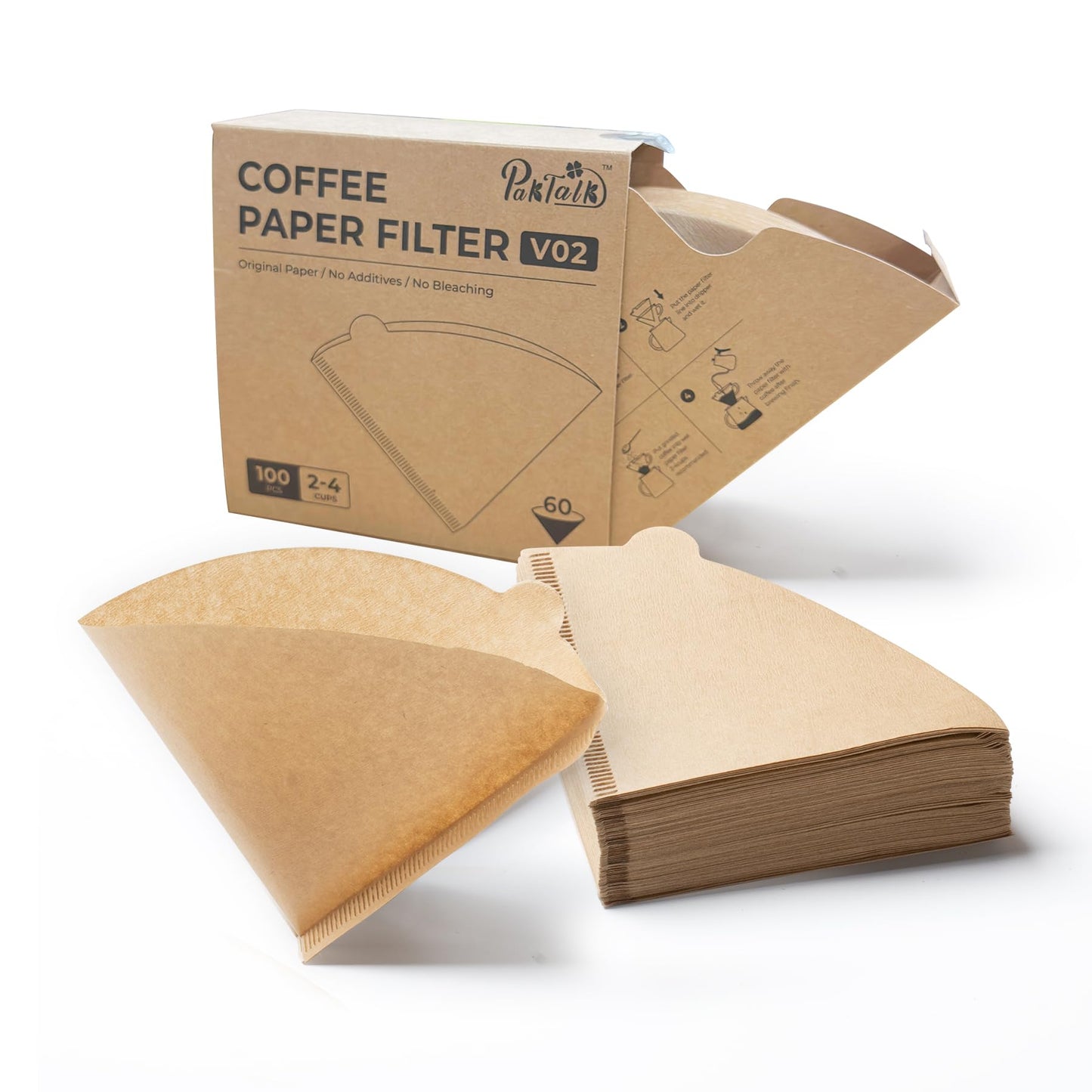 Coffee Filters V60 Coffee Filter Size 02 Cone Coffee Filters 2-4 Cups for Pour Over and Drip Coffee Maker(Natural Brown, 100 Count)
