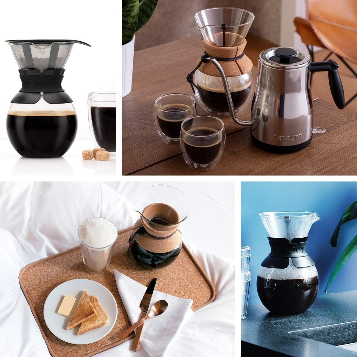 Bodum 34 Oz Pour Over Coffee Maker, High-Heat Borosilicate Glass with Reusable Stainless Steel Filter and Cork Grip - Made in Portugal