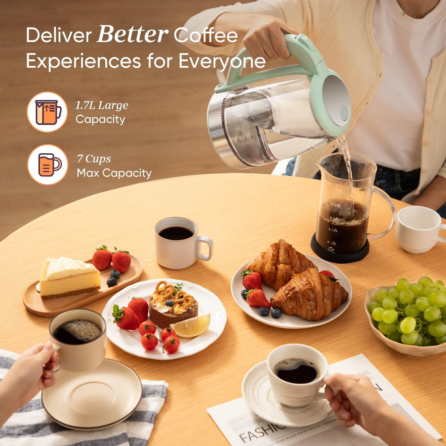 Cosori Electric Kettle, No Plastic Filter & Spout, Stainless Steel Inner Lid, 1.7L Tea Kettle & Hot Water Boiler For Coffee & Tea, Water Heater & Teapot, Automatic Shut Off, Black, 1500W