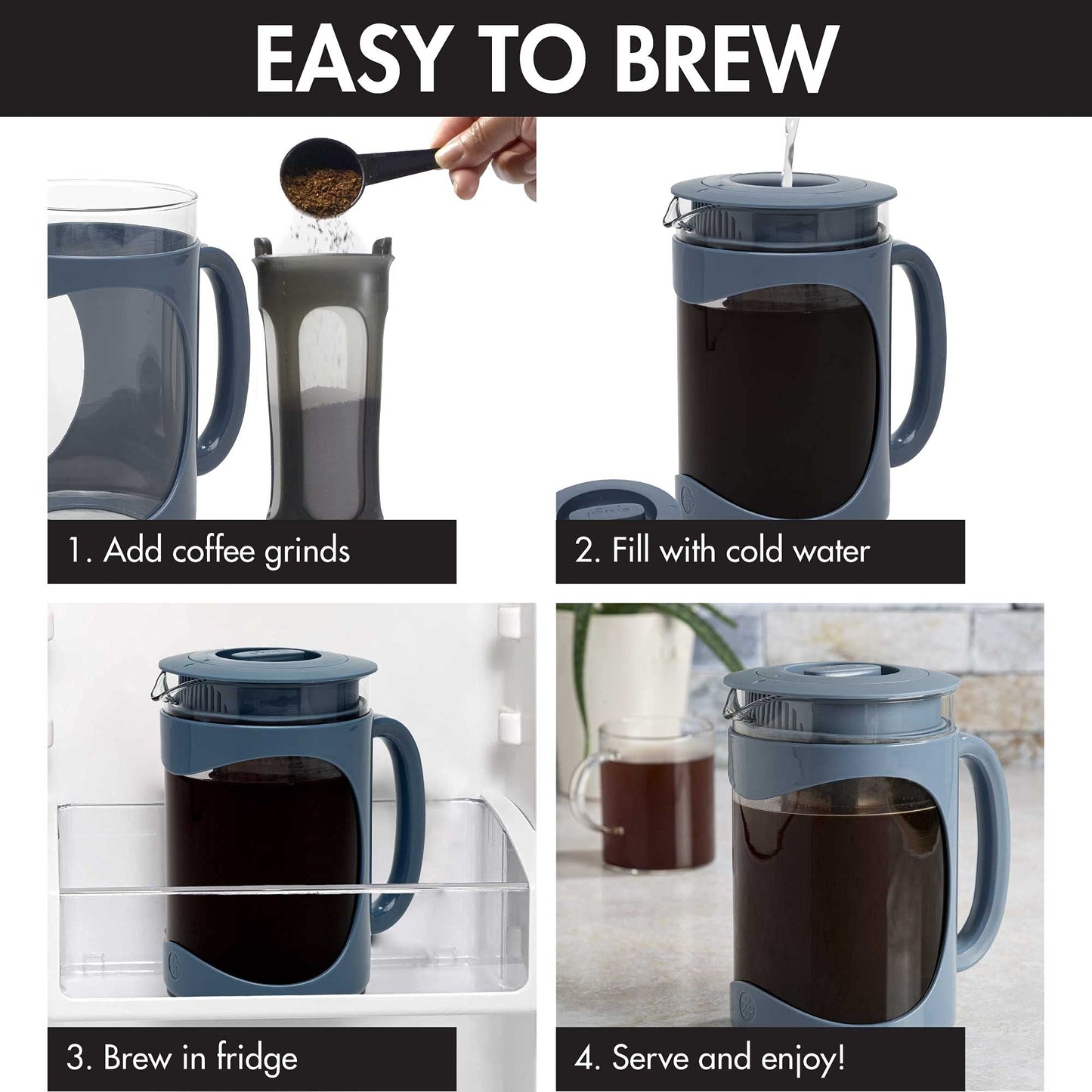 Primula Burke Deluxe Cold Brew Iced Coffee Maker, Comfort Grip Handle, Durable Glass Carafe, Removable Mesh Filter, Perfect 6 Cup Size, Dishwasher Safe, 1.6 qt, White