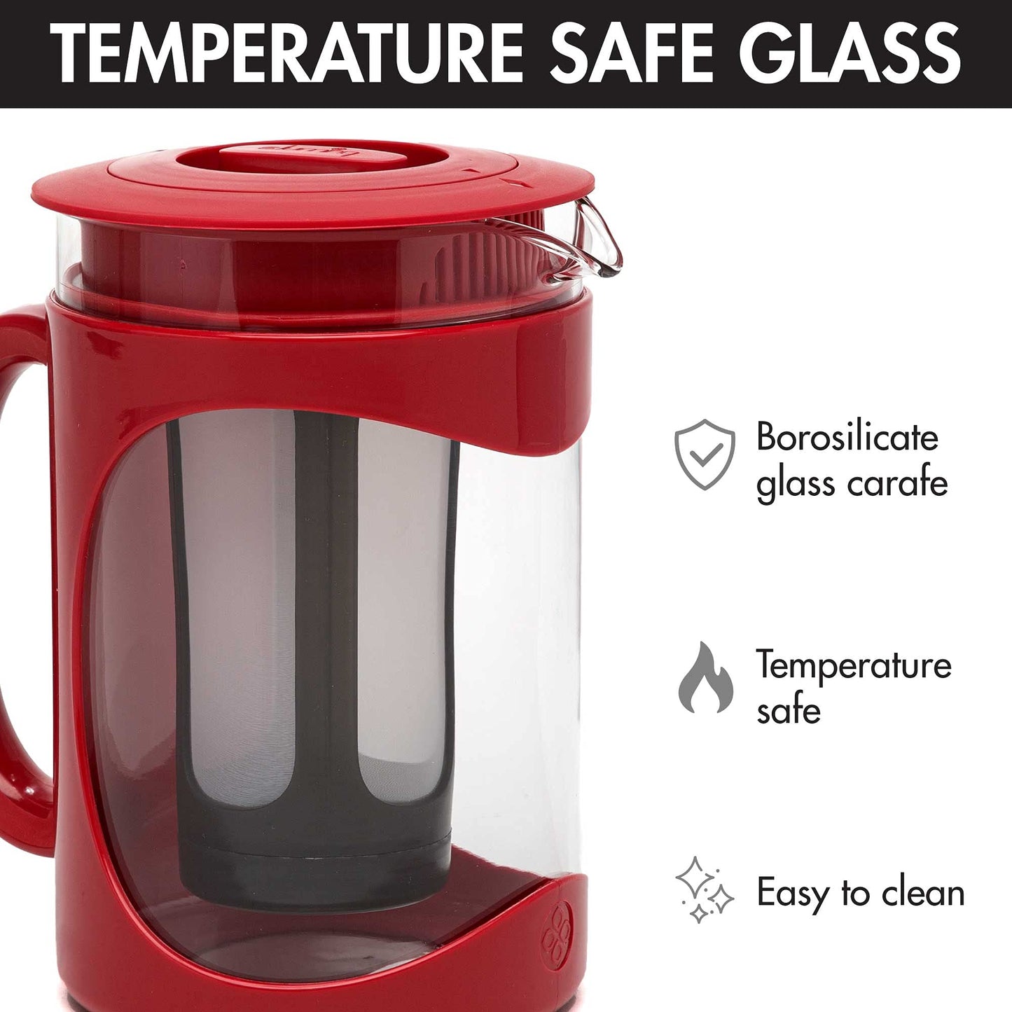 Primula Burke Deluxe Cold Brew Iced Coffee Maker, Comfort Grip Handle, Durable Glass Carafe, Removable Mesh Filter, Perfect 6 Cup Size, Dishwasher Safe, 1.6 qt, White