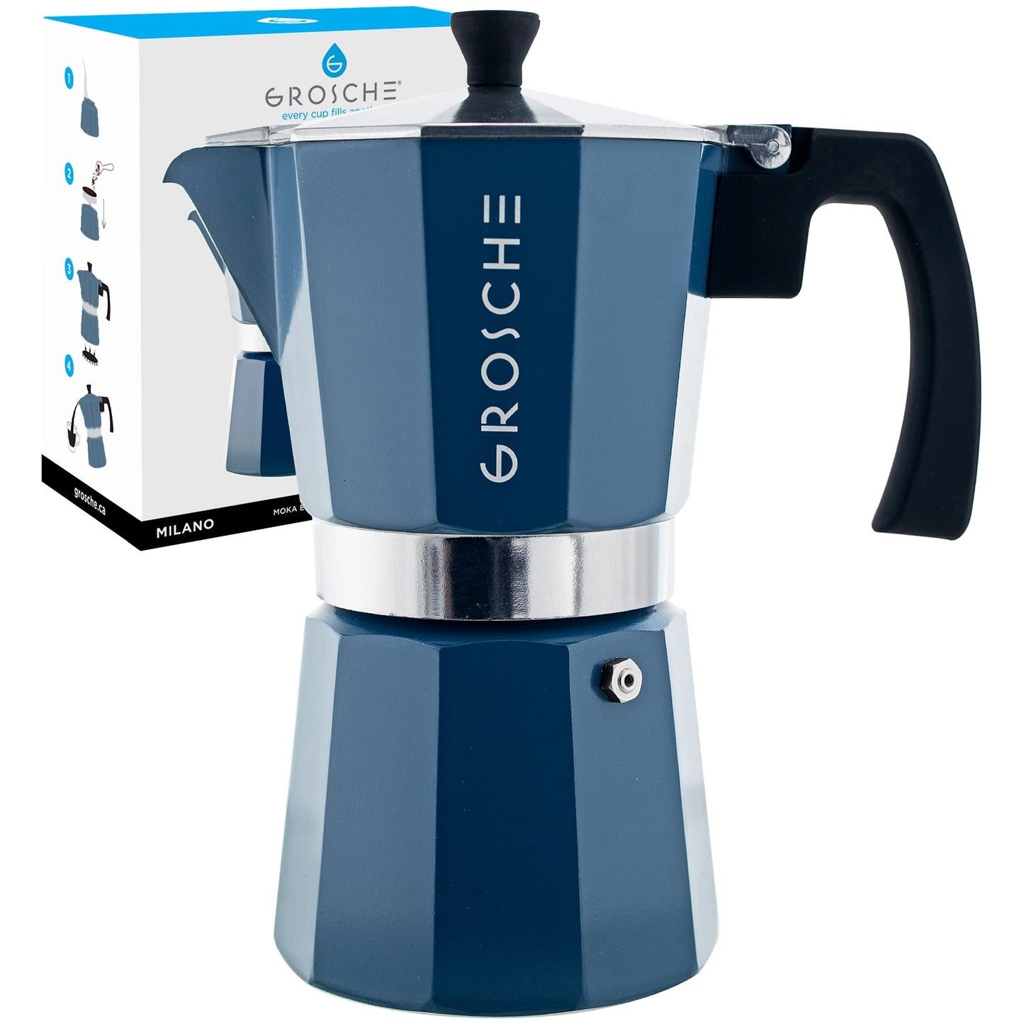 GROSCHE Milano Stovetop Espresso Maker Moka Pot 3 espresso Cup - 5oz, Red - Cuban Coffee Maker Stove top coffee maker Moka Italian espresso greca coffee maker brewer percolator