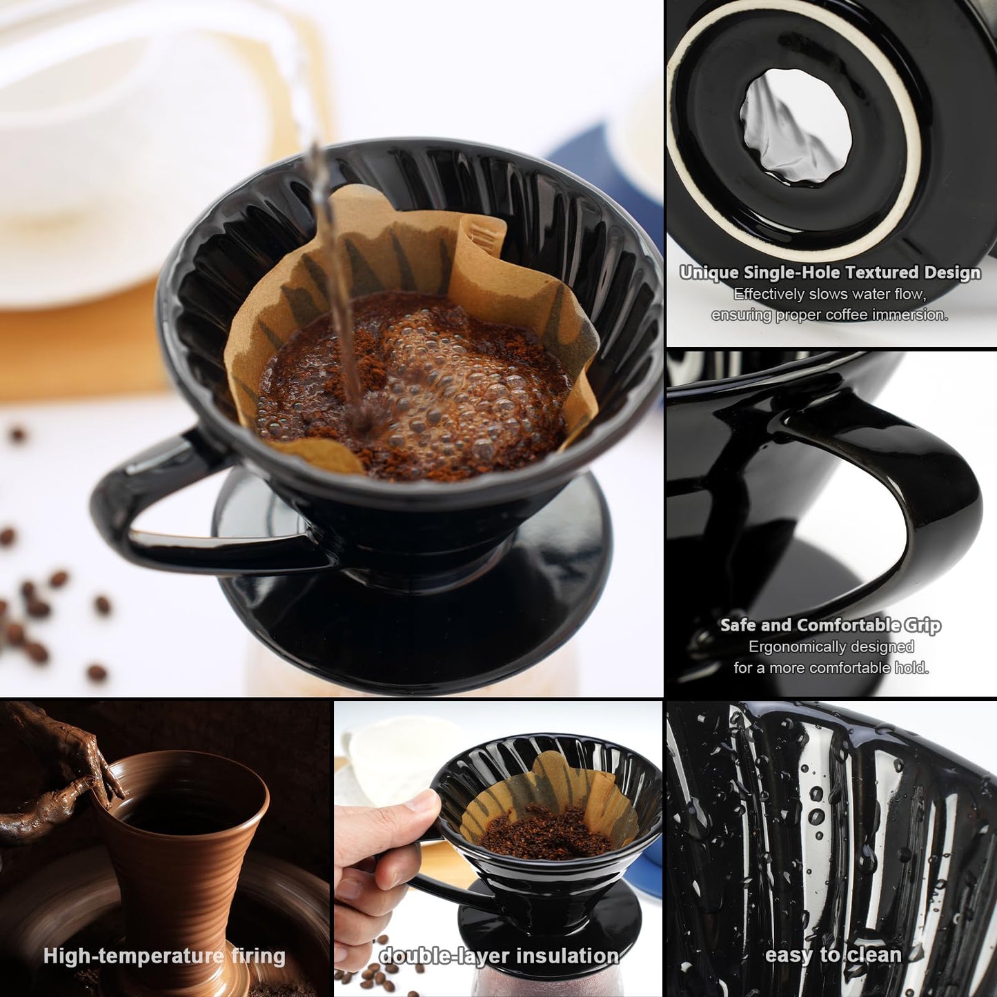 V60 Pour Over Coffee Dripper, Ceramic Pour Over Coffee Maker, Exquisite Porcelain Ceramic Manual Coffee Filter, Suitable for Pour Over Coffee in Office, Outdoor and Home Use