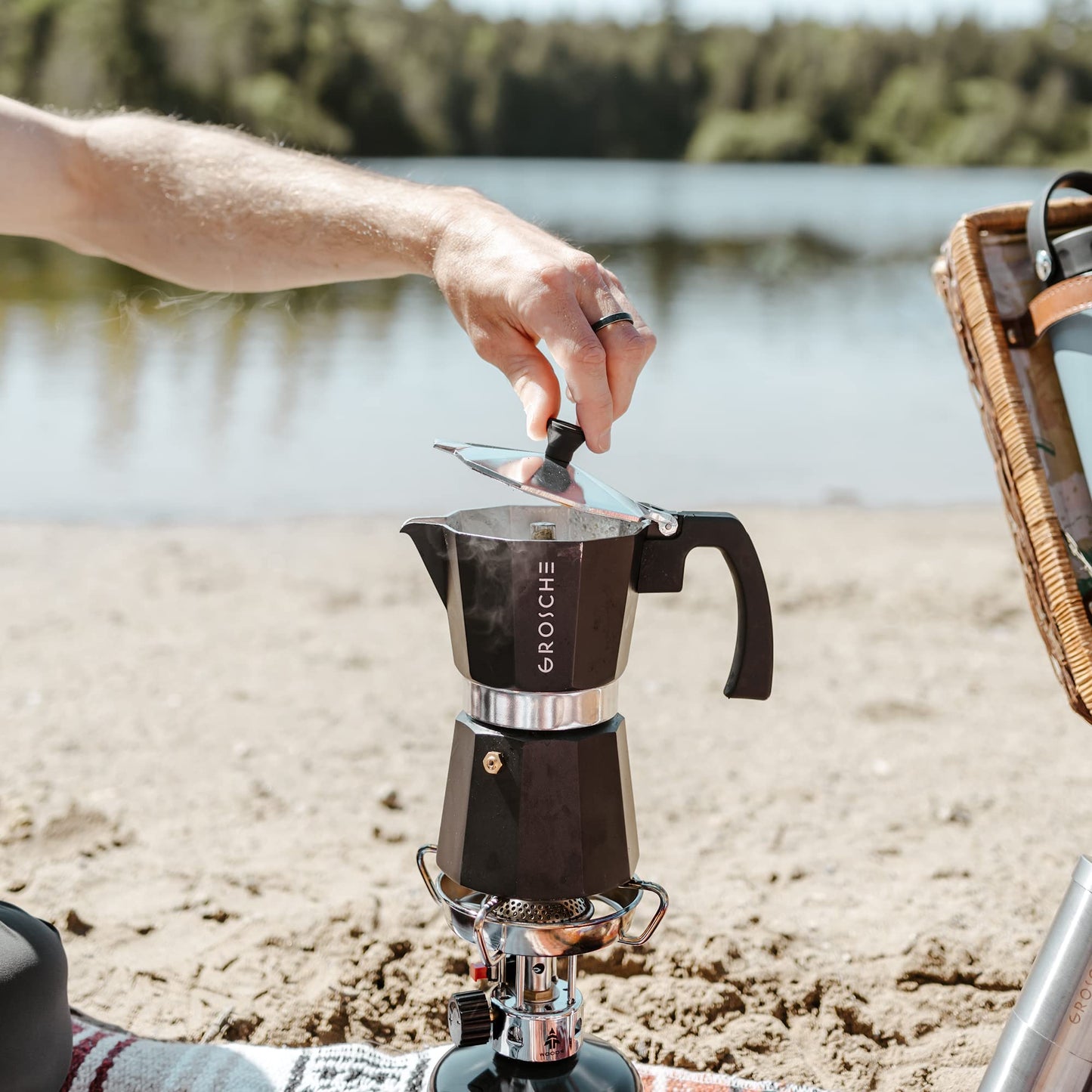 GROSCHE Milano Stovetop Espresso Maker Moka Pot 3 espresso Cup - 5oz, Red - Cuban Coffee Maker Stove top coffee maker Moka Italian espresso greca coffee maker brewer percolator