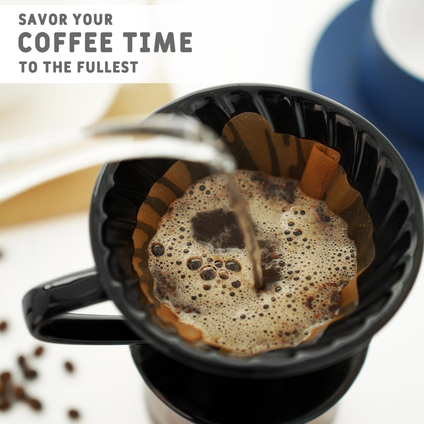 V60 Pour Over Coffee Dripper, Ceramic Pour Over Coffee Maker, Exquisite Porcelain Ceramic Manual Coffee Filter, Suitable for Pour Over Coffee in Office, Outdoor and Home Use