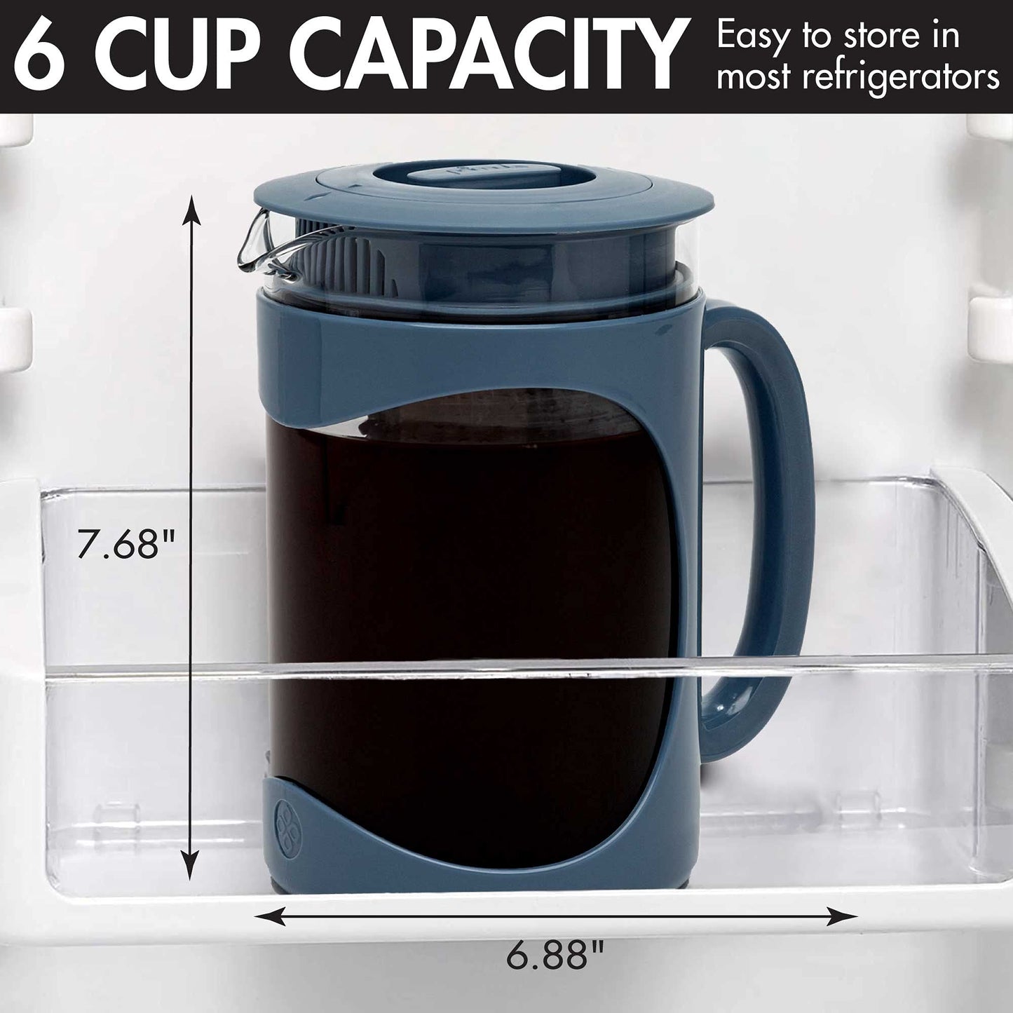 Primula Burke Deluxe Cold Brew Iced Coffee Maker, Comfort Grip Handle, Durable Glass Carafe, Removable Mesh Filter, Perfect 6 Cup Size, Dishwasher Safe, 1.6 qt, White