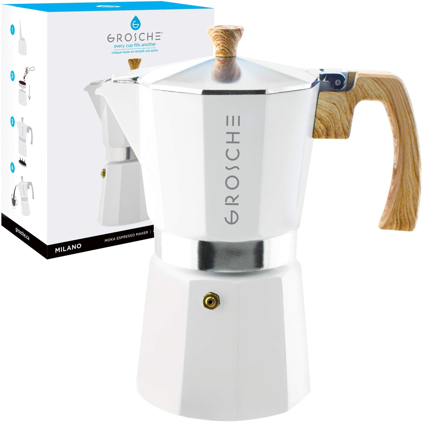 GROSCHE Milano Stovetop Espresso Maker Moka Pot 3 espresso Cup - 5oz, Red - Cuban Coffee Maker Stove top coffee maker Moka Italian espresso greca coffee maker brewer percolator