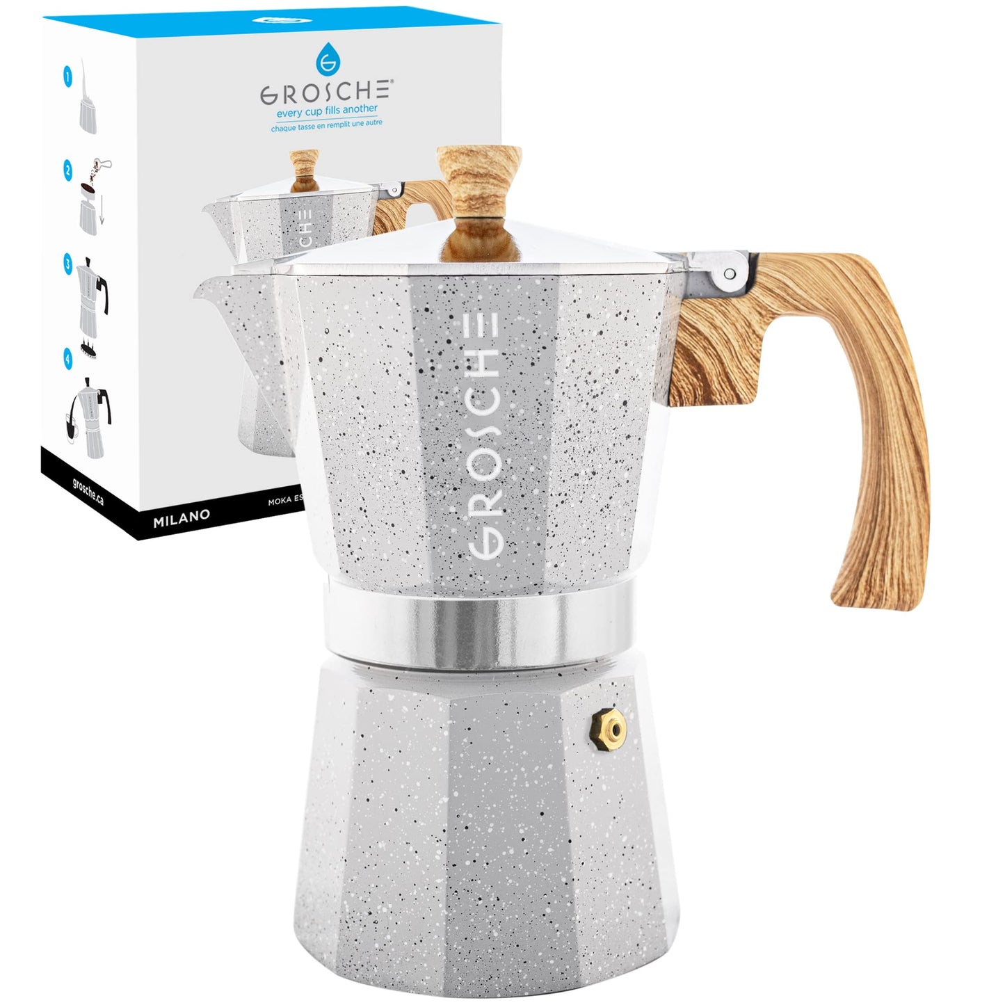 GROSCHE Milano Stovetop Espresso Maker Moka Pot 3 espresso Cup - 5oz, Red - Cuban Coffee Maker Stove top coffee maker Moka Italian espresso greca coffee maker brewer percolator