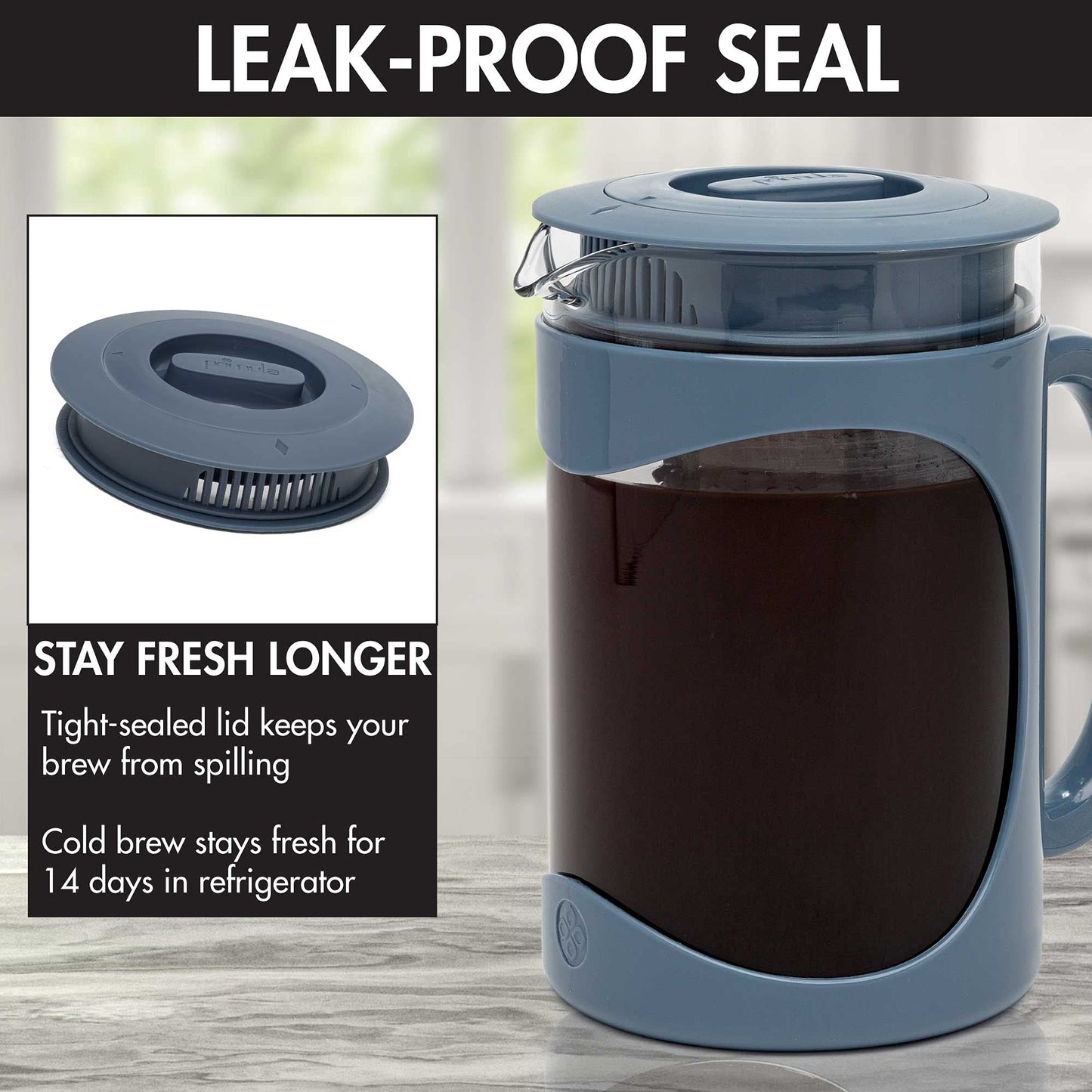 Primula Burke Deluxe Cold Brew Iced Coffee Maker, Comfort Grip Handle, Durable Glass Carafe, Removable Mesh Filter, Perfect 6 Cup Size, Dishwasher Safe, 1.6 qt, White