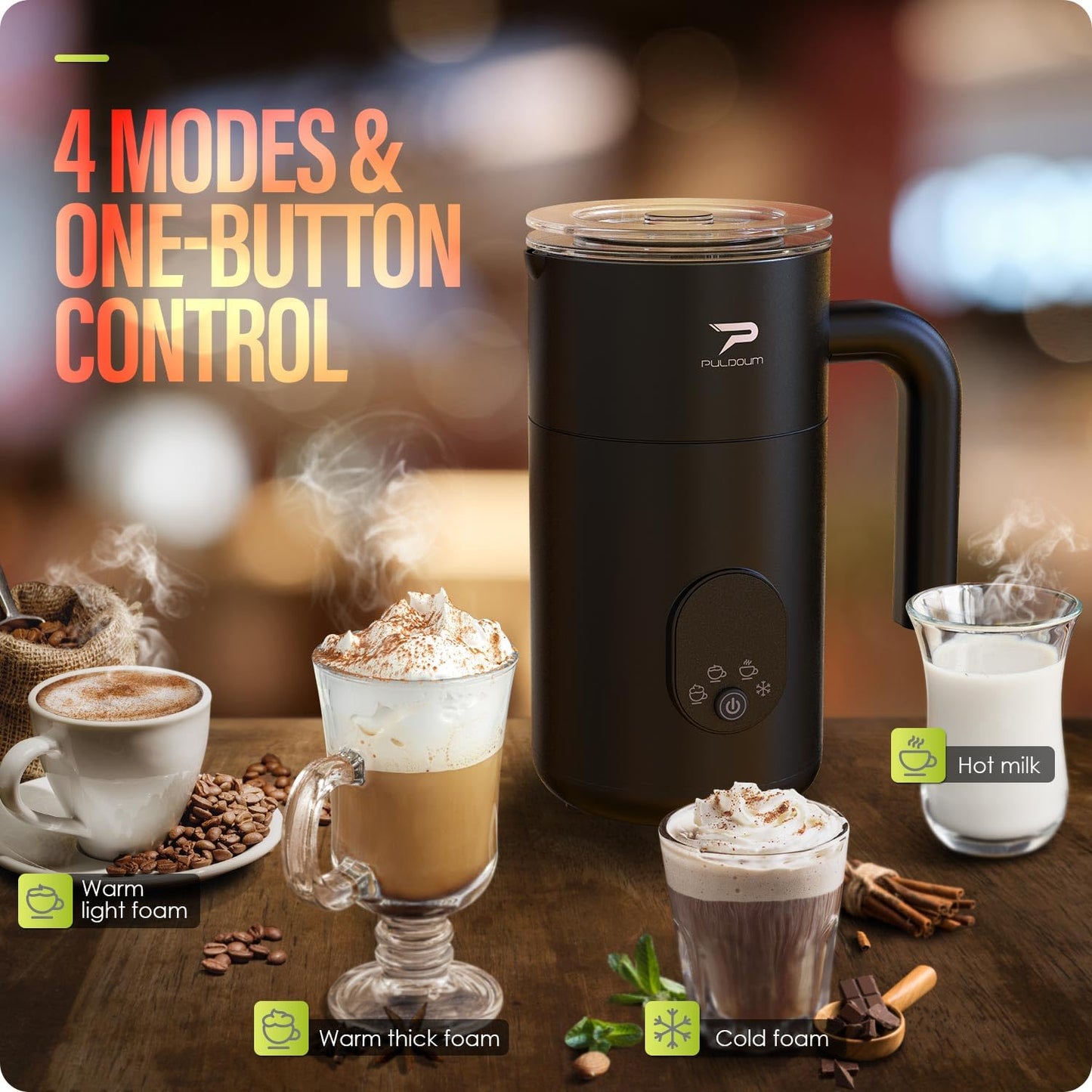 Milk Frother, Electric Milk Frother and Steamer 4 in 1 Automatic Coffee Steamer Frother, 11.8OZ / 350ML Warm and Cold Foam Frother For Coffee,Latte, Cappuccino, Macchiato, Hot Chocolate