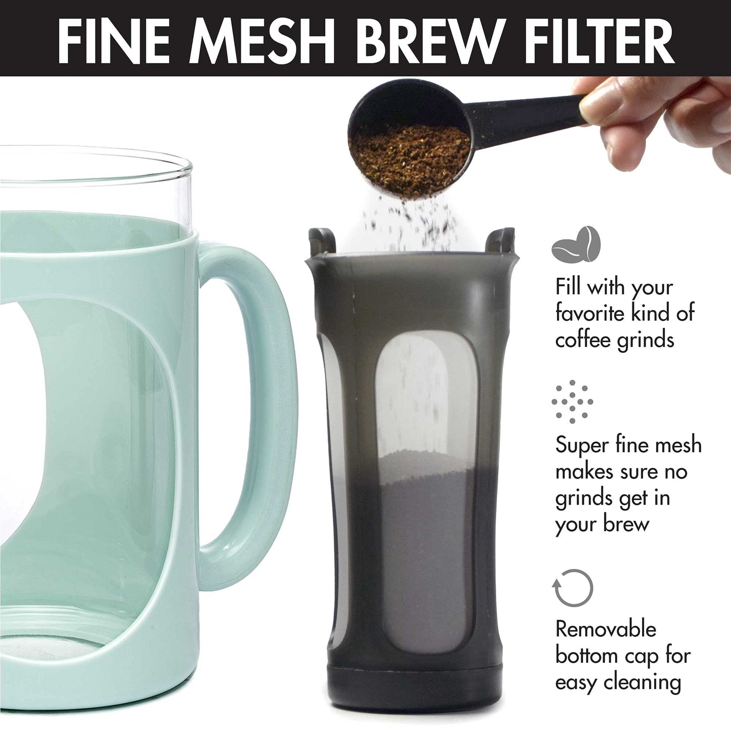 Primula Burke Deluxe Cold Brew Iced Coffee Maker, Comfort Grip Handle, Durable Glass Carafe, Removable Mesh Filter, Perfect 6 Cup Size, Dishwasher Safe, 1.6 qt, White