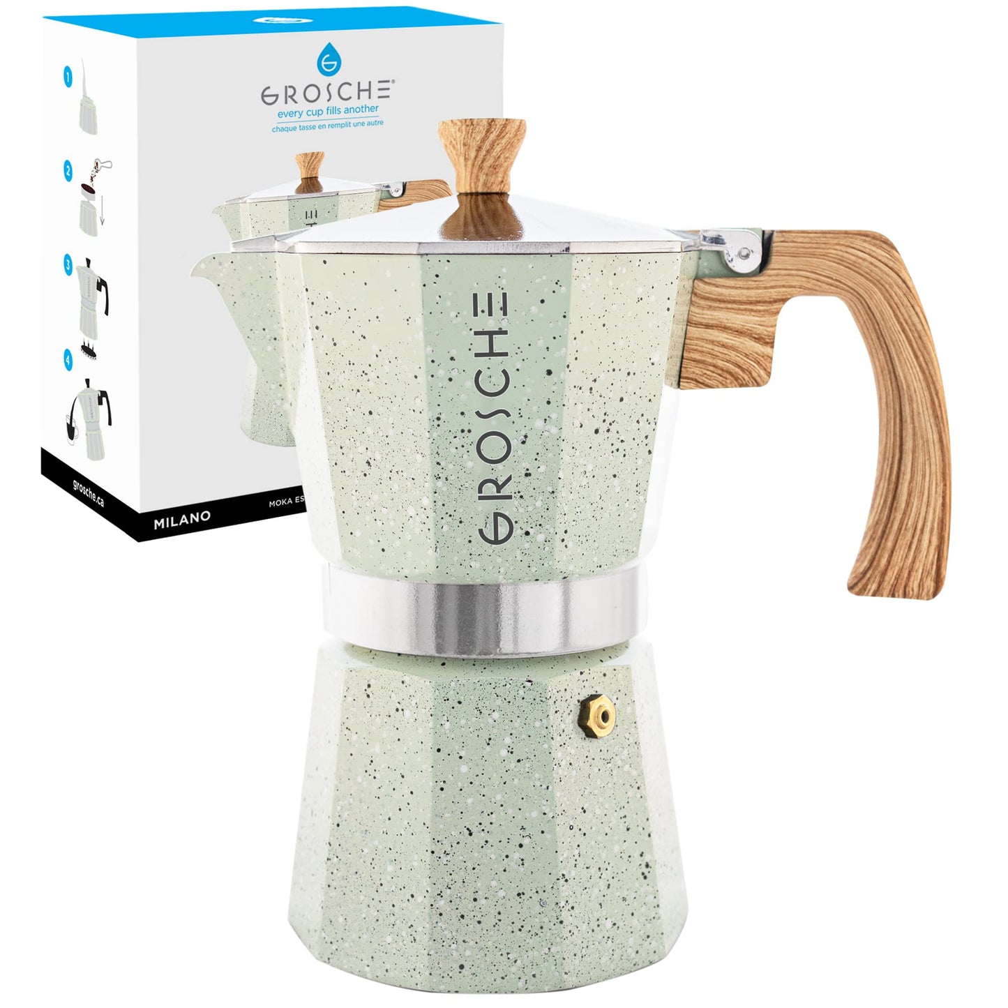 GROSCHE Milano Stovetop Espresso Maker Moka Pot 3 espresso Cup - 5oz, Red - Cuban Coffee Maker Stove top coffee maker Moka Italian espresso greca coffee maker brewer percolator
