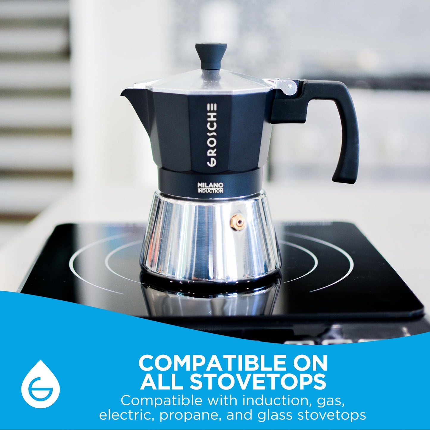 GROSCHE Milano Stovetop Espresso Maker Moka Pot 3 espresso Cup - 5oz, Red - Cuban Coffee Maker Stove top coffee maker Moka Italian espresso greca coffee maker brewer percolator
