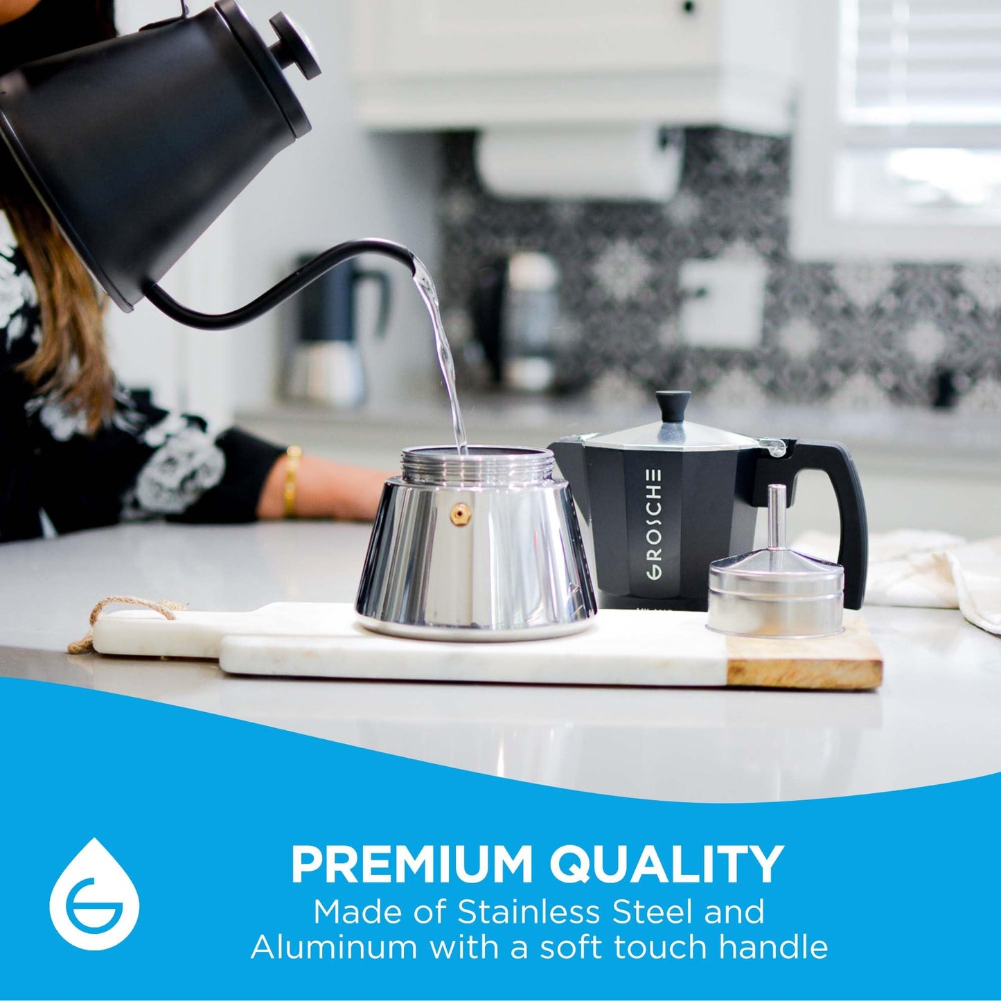 GROSCHE Milano Stovetop Espresso Maker Moka Pot 3 espresso Cup - 5oz, Red - Cuban Coffee Maker Stove top coffee maker Moka Italian espresso greca coffee maker brewer percolator