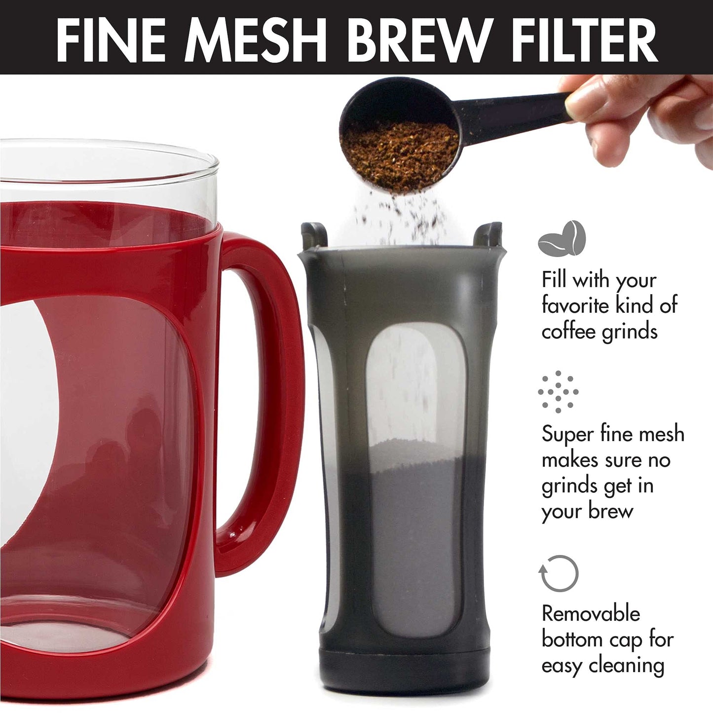 Primula Burke Deluxe Cold Brew Iced Coffee Maker, Comfort Grip Handle, Durable Glass Carafe, Removable Mesh Filter, Perfect 6 Cup Size, Dishwasher Safe, 1.6 qt, White