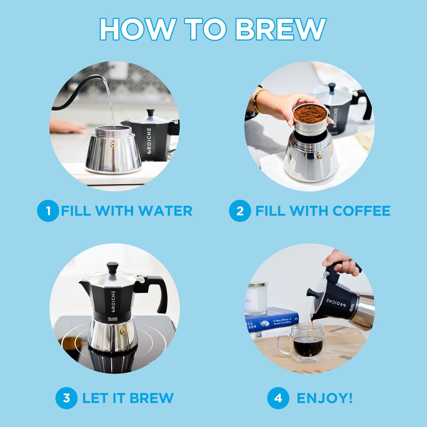 GROSCHE Milano Stovetop Espresso Maker Moka Pot 3 espresso Cup - 5oz, Red - Cuban Coffee Maker Stove top coffee maker Moka Italian espresso greca coffee maker brewer percolator