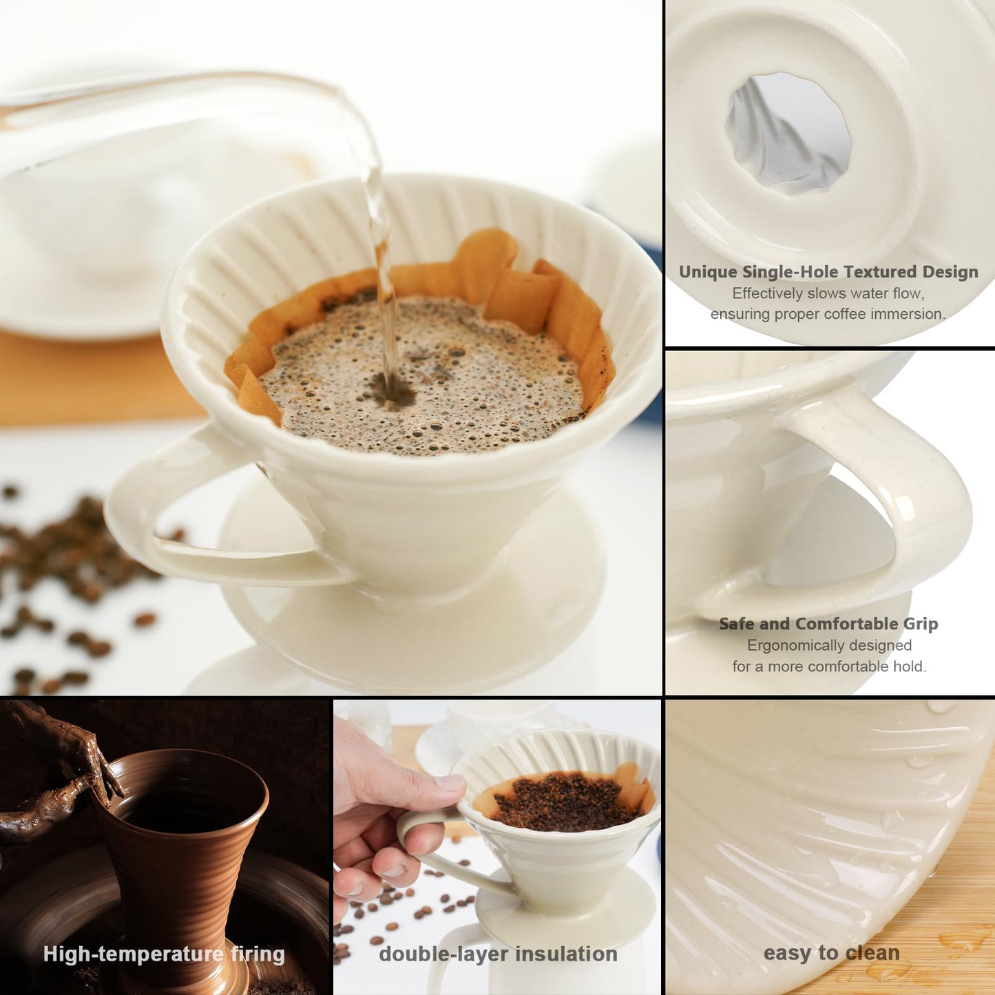 V60 Pour Over Coffee Dripper, Ceramic Pour Over Coffee Maker, Exquisite Porcelain Ceramic Manual Coffee Filter, Suitable for Pour Over Coffee in Office, Outdoor and Home Use
