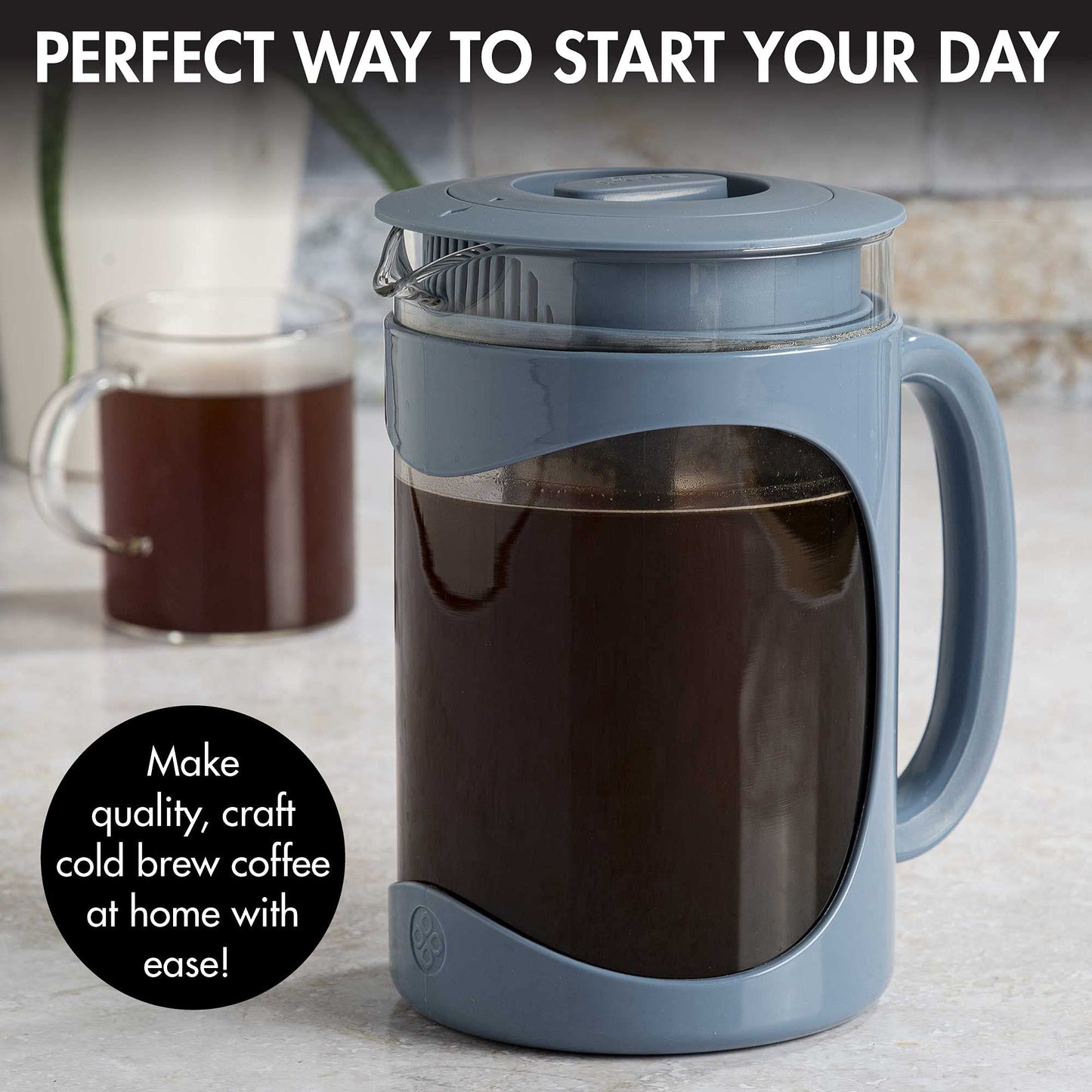 Primula Burke Deluxe Cold Brew Iced Coffee Maker, Comfort Grip Handle, Durable Glass Carafe, Removable Mesh Filter, Perfect 6 Cup Size, Dishwasher Safe, 1.6 qt, White